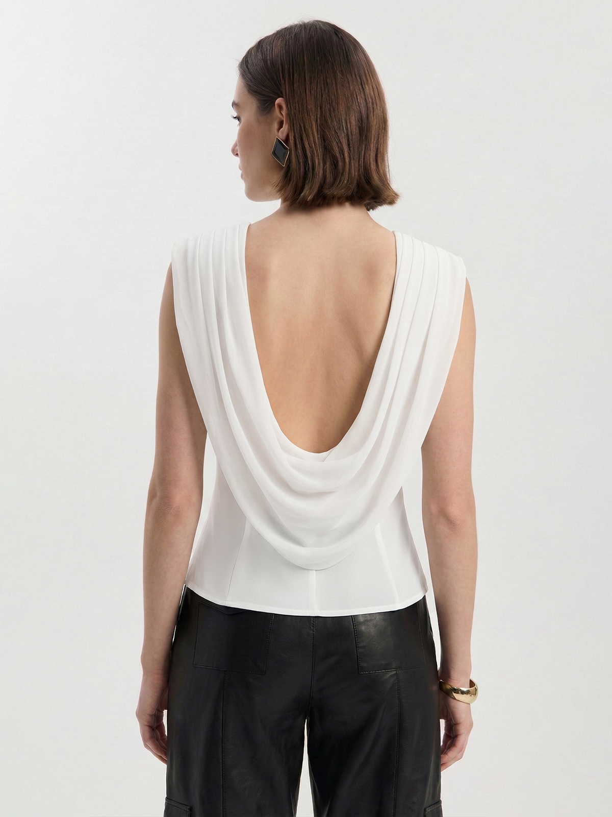 Draped Cowl-Back Sleeveless Top for Women, Casual Elegant Style