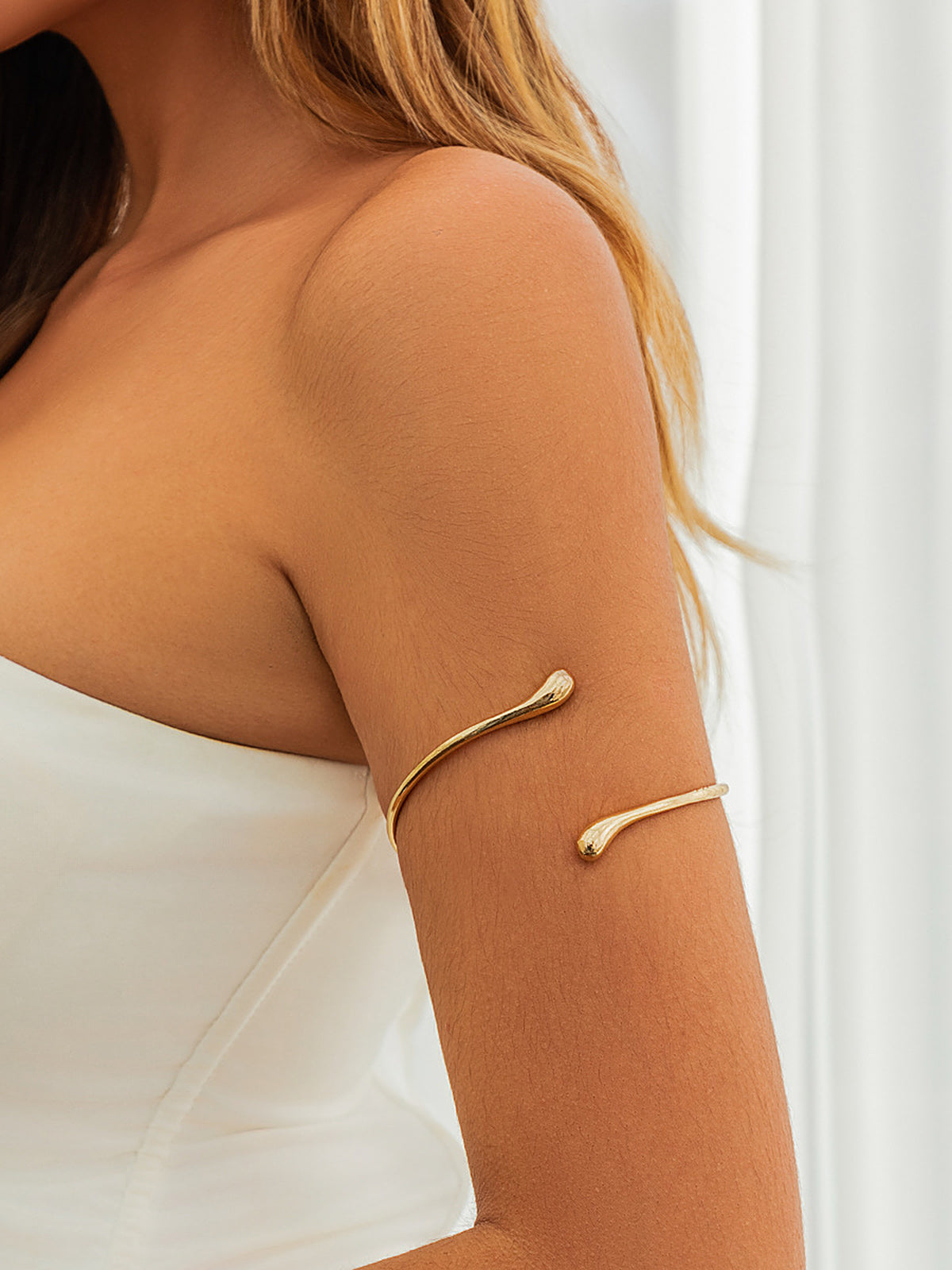 Minimalist Teardrop Open Upper Arm Cuff, Adjustable Statement Bracelet Jewelry