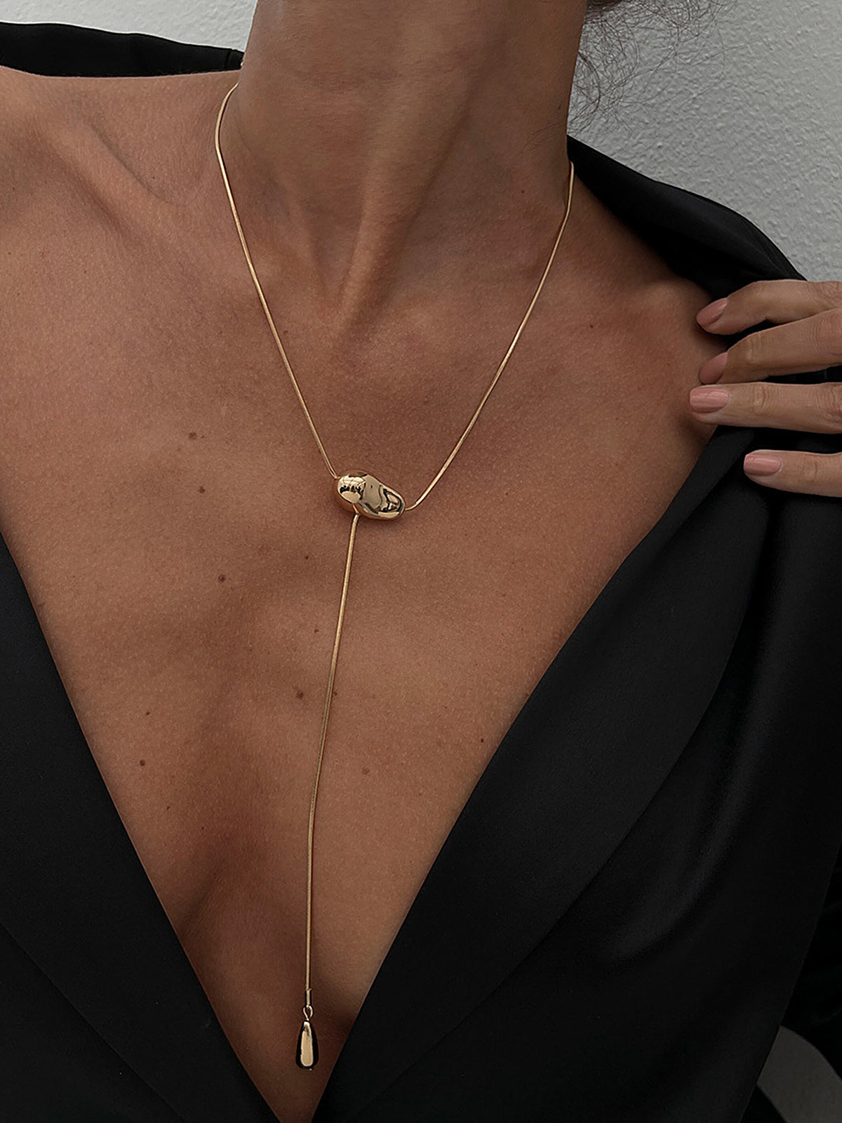 Minimalist Irregular Lariat Necklace in Sterling Silver for Women