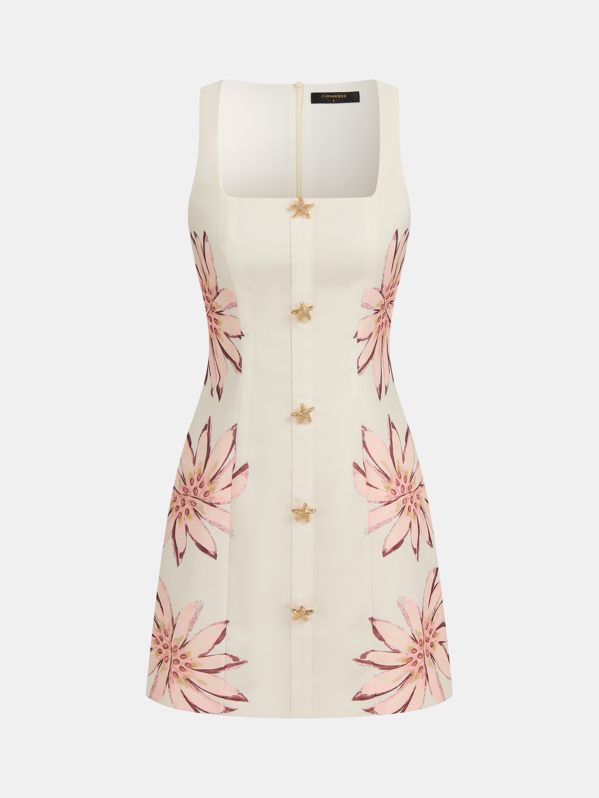 Starfish Detail Floral Print Sleeveless Mini Dress with Ruffle Hem