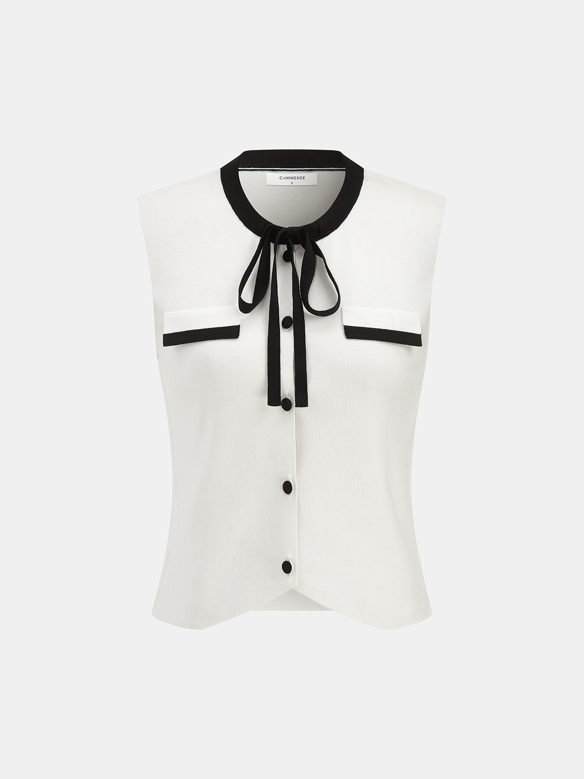 Bow Tie Button Front Knitted Vest for Women Casual Layering