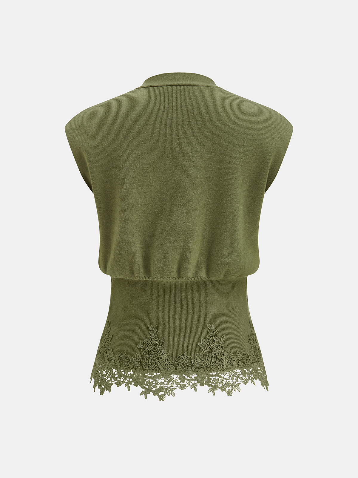 Lace Trim Metal Button V-Neck Knit Vest Stylish Casual Sleeveless Top
