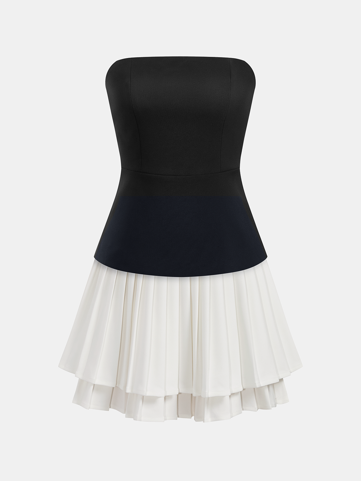 Strapless Top & Layered Pleated Skirt Set for Elegant Evening Wear