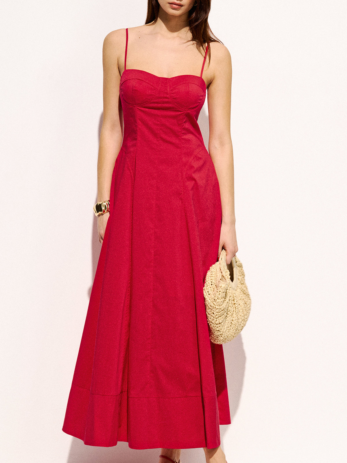 Cotton Blend Pocketed Cami Flared Maxi Dress for Women Casual Summer