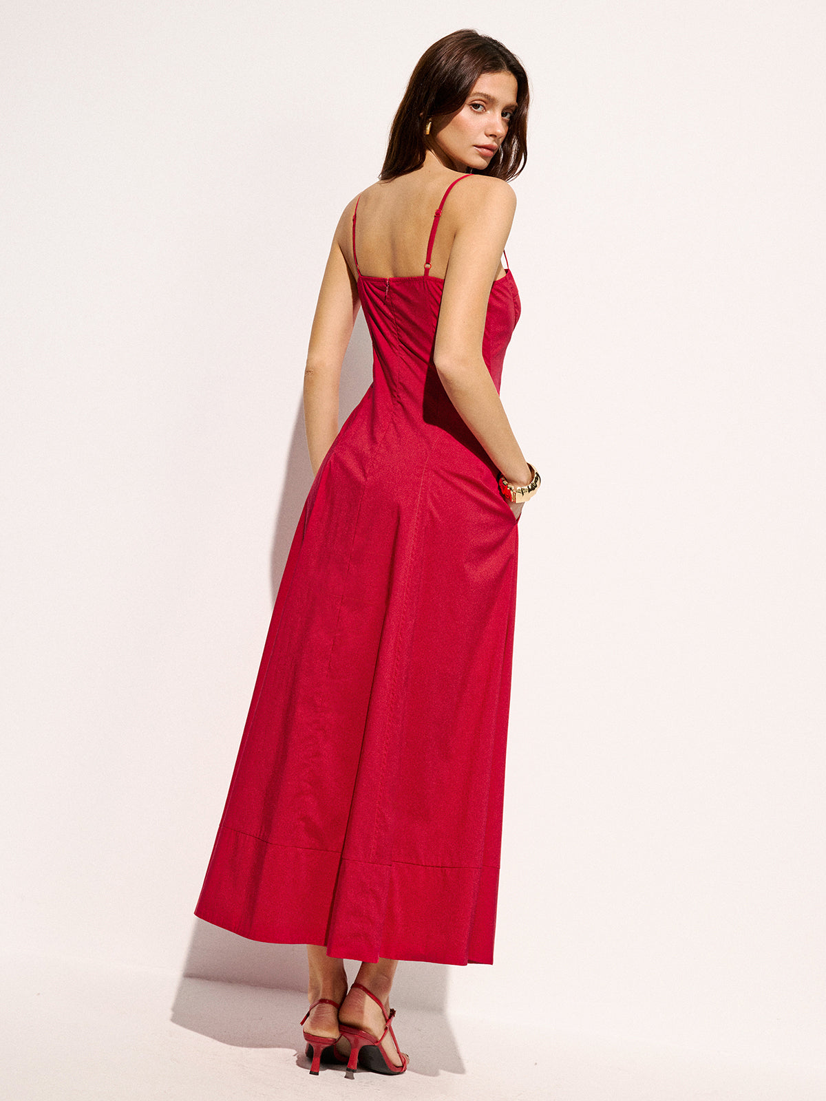 Cotton Blend Pocketed Cami Flared Maxi Dress for Women Casual Summer
