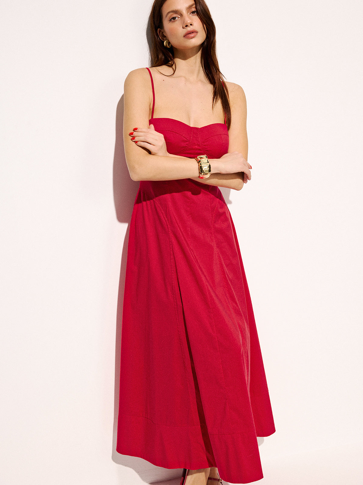Cotton Blend Pocketed Cami Flared Maxi Dress for Women Casual Summer