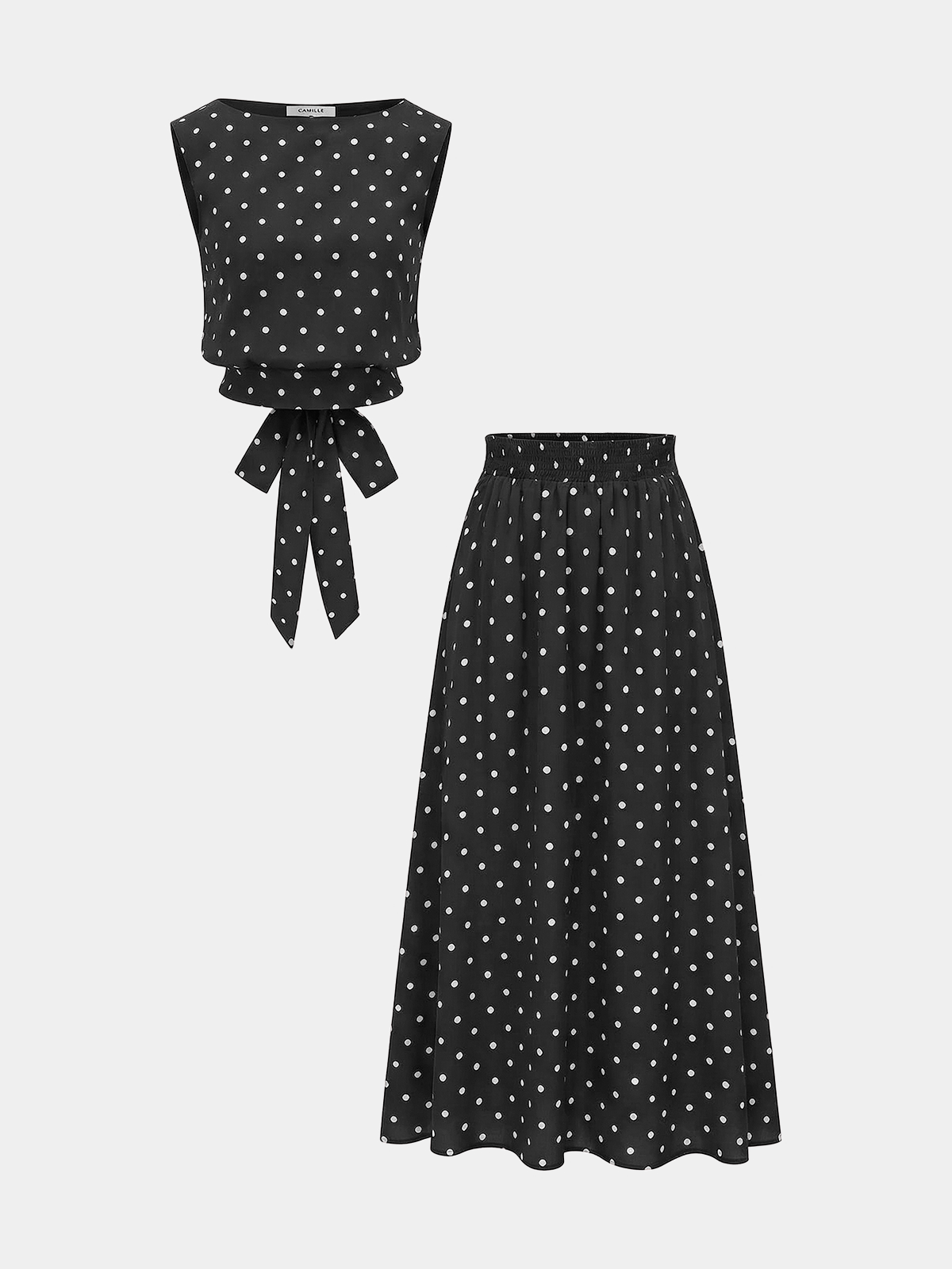 Polka Dot Sleeveless Top & Maxi Skirt Set for Women Summer Outfit