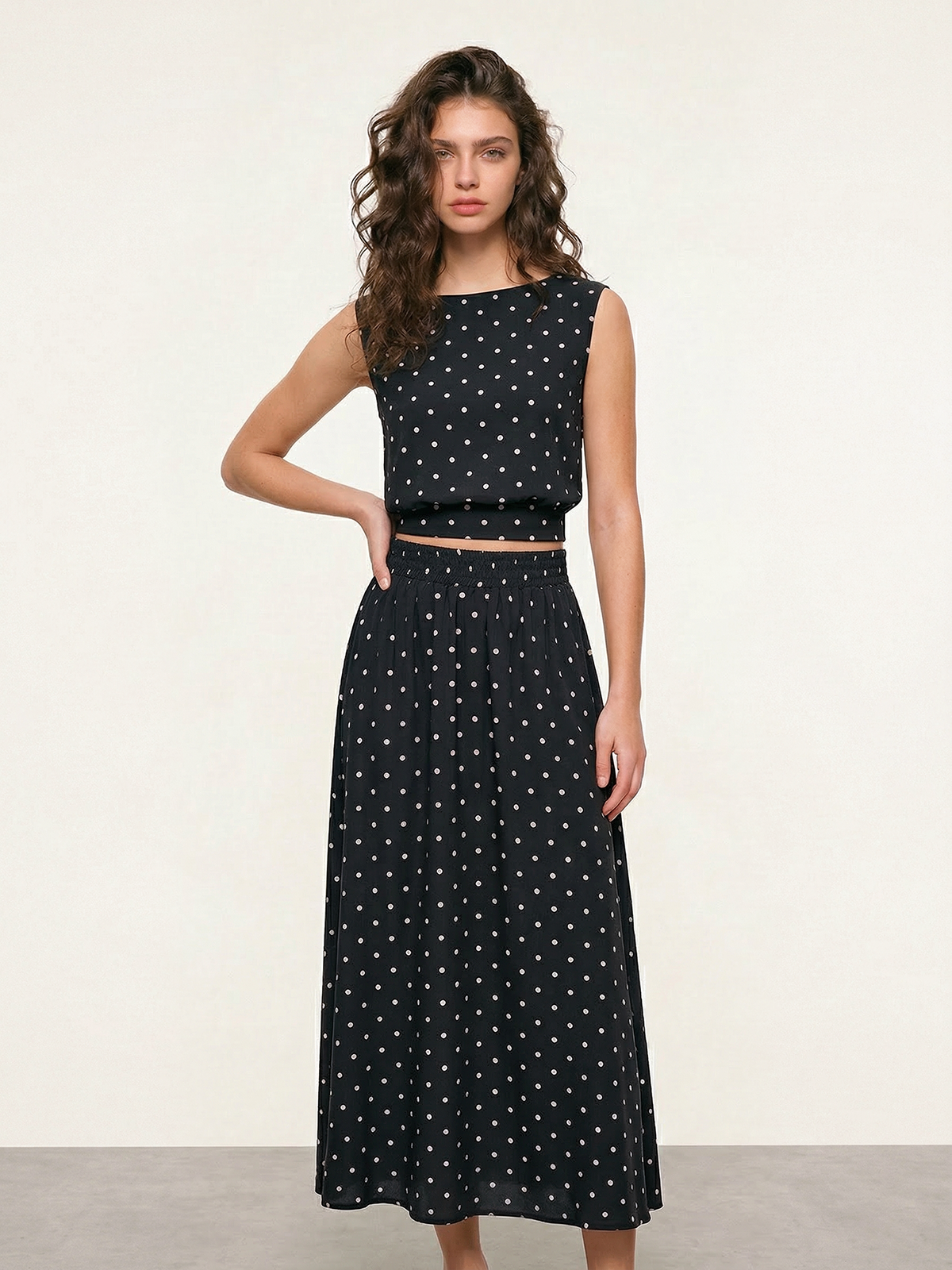 Polka Dot Sleeveless Top & Maxi Skirt Set for Women Summer Outfit