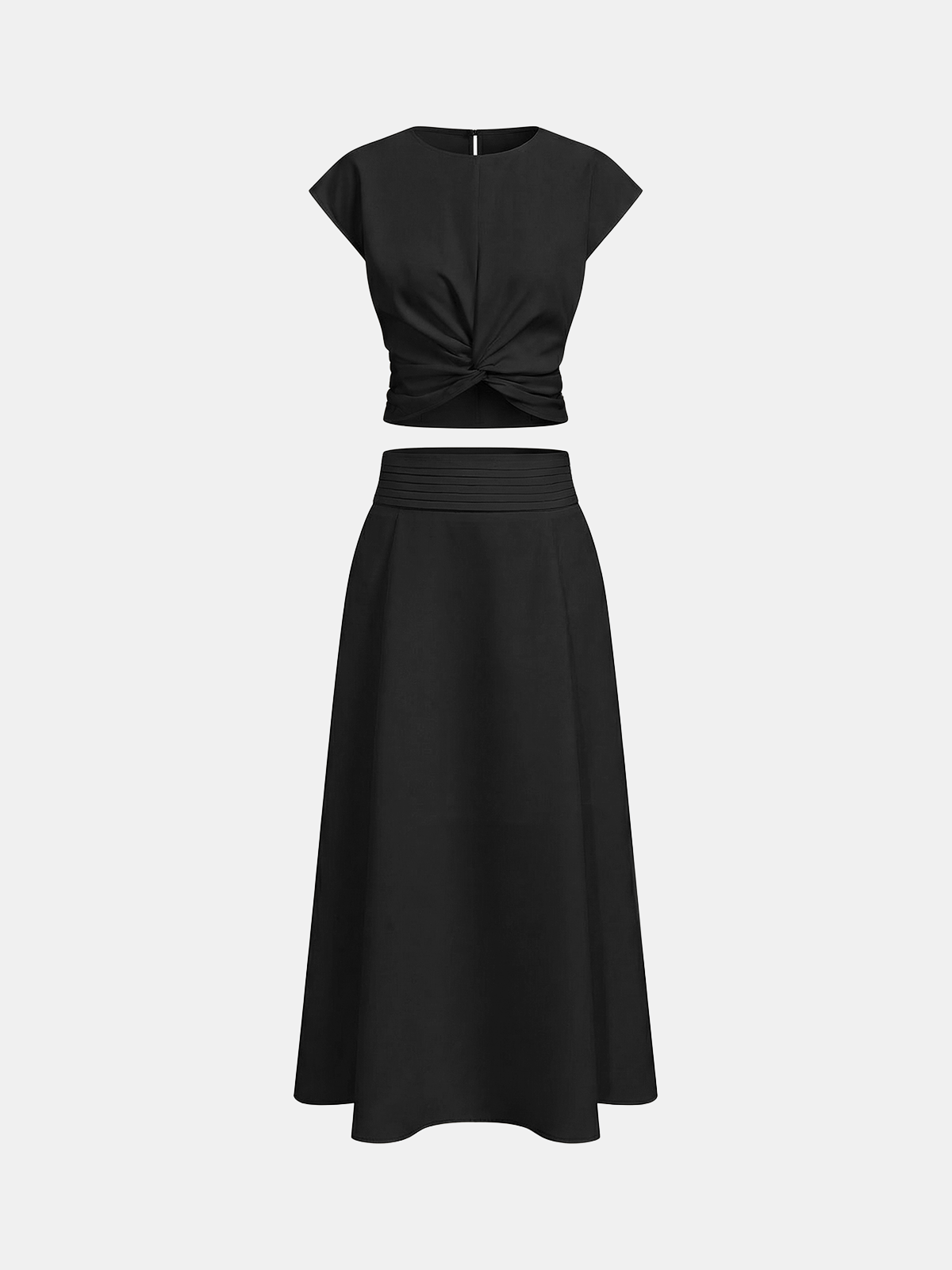 Twist-Front Crop Top & Midi Skirt Set, Stylish Comfortable Weekend Wear