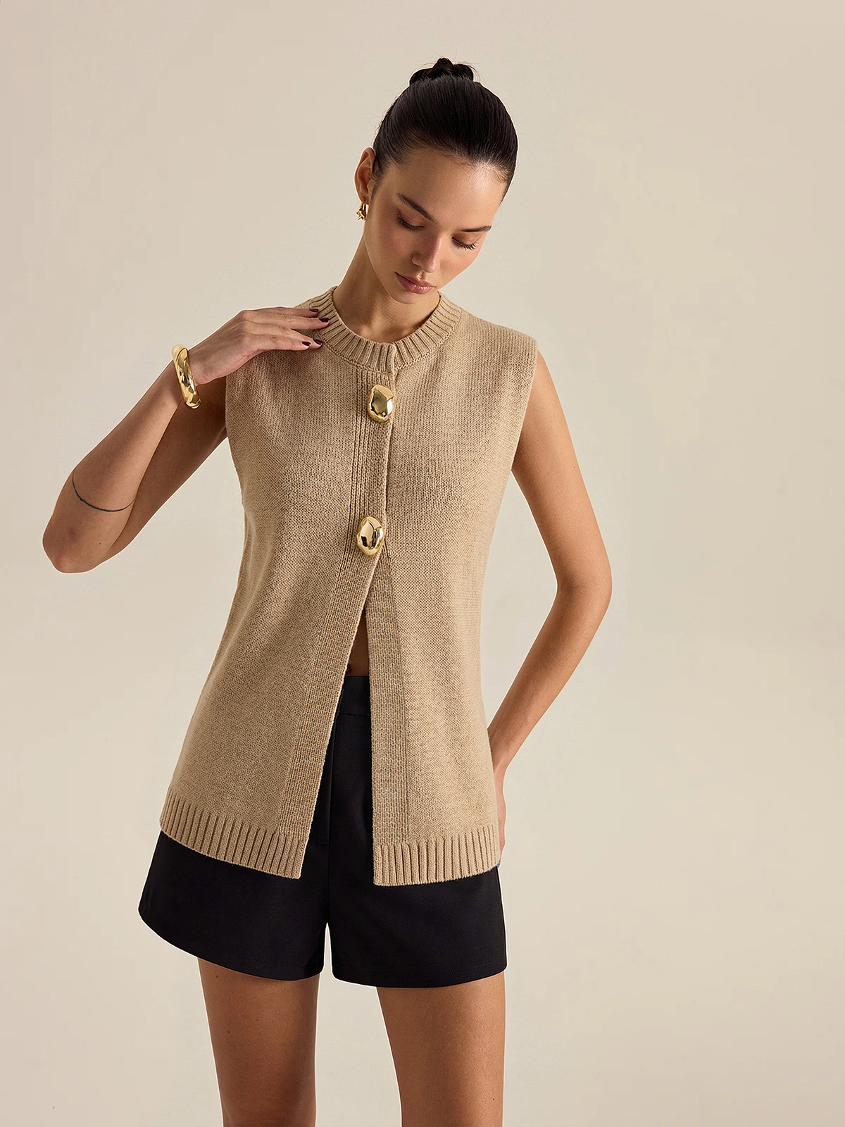 Metal Button Wool Blend Sweater Vest - Cozy Unisex Winter Fashion Layer