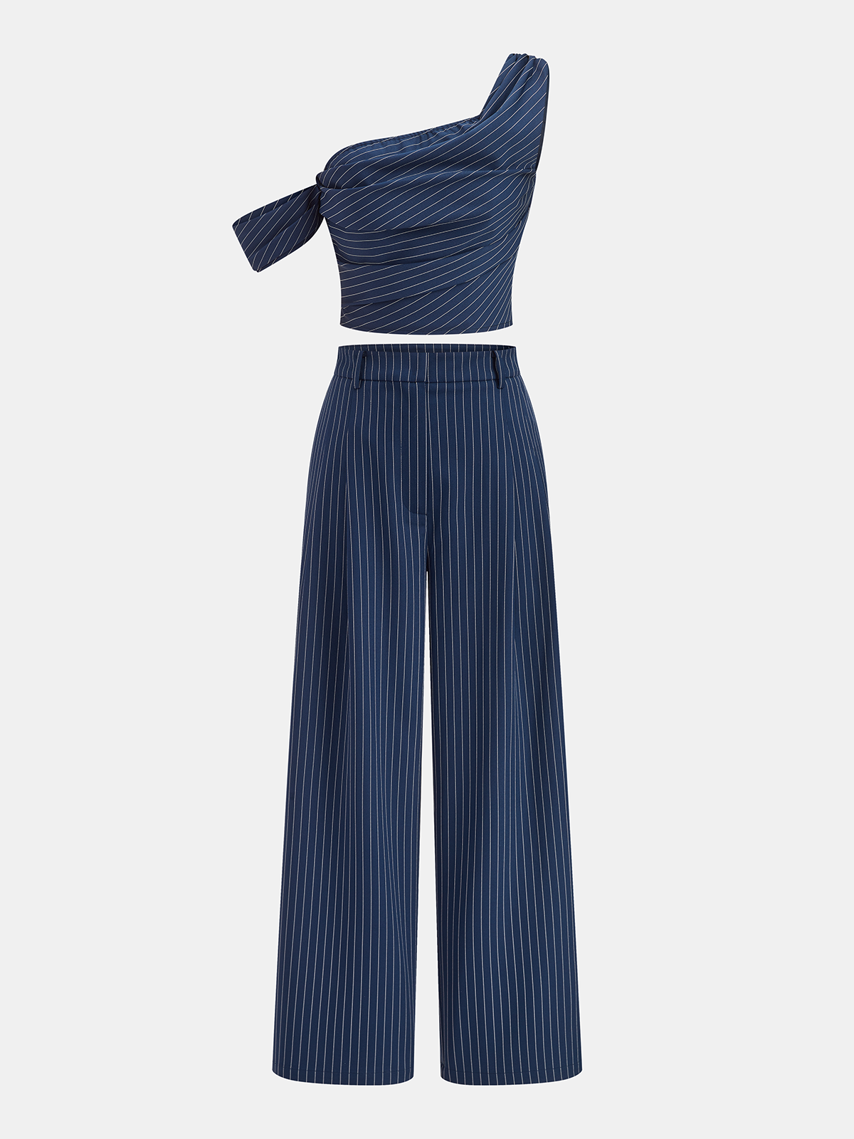 One-Shoulder Striped Top & Pants Set for Elegant Evening Wear