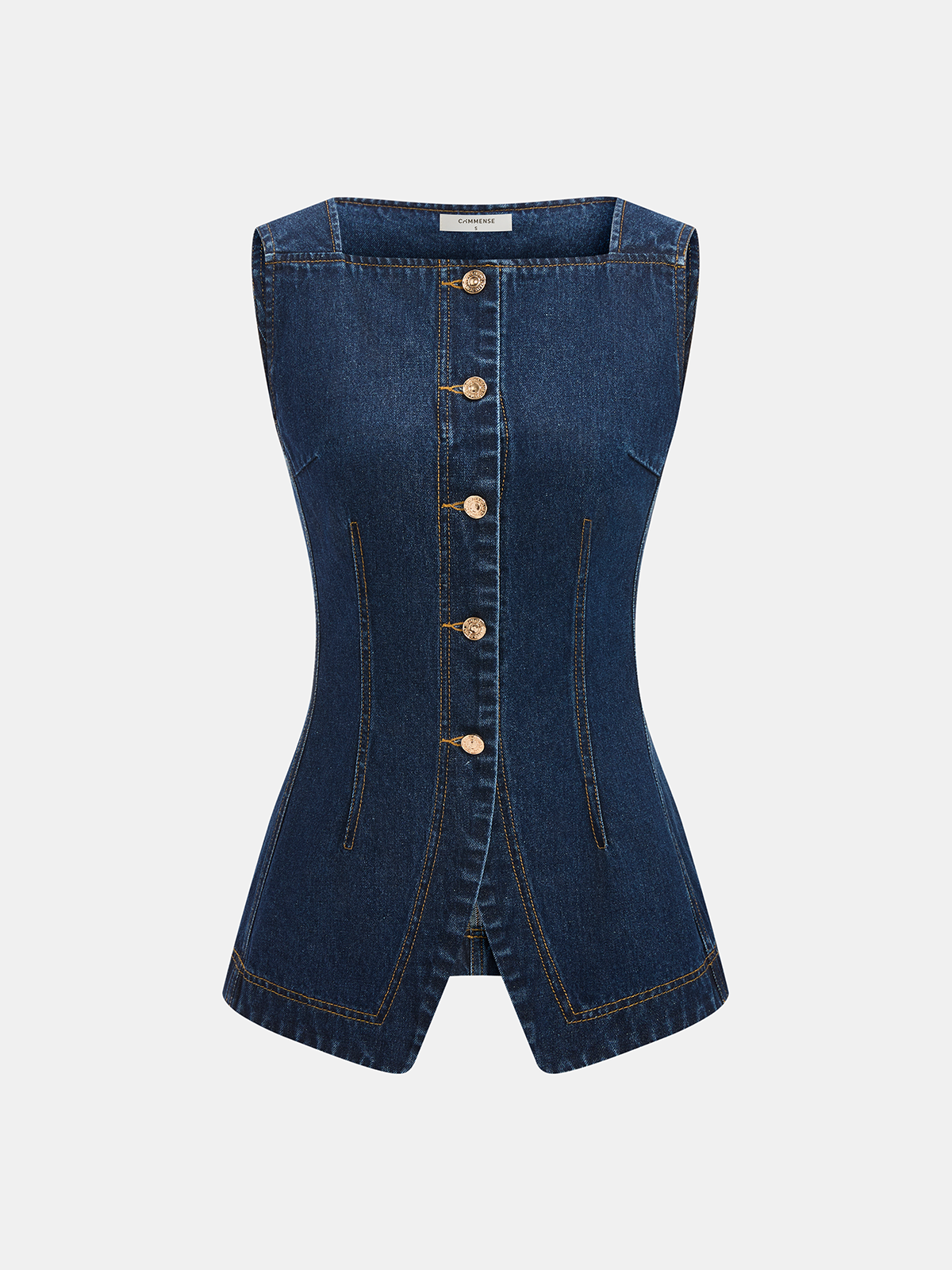 Metal Button Denim Sleeveless Vest & Shorts Set for Summer Casual Wear