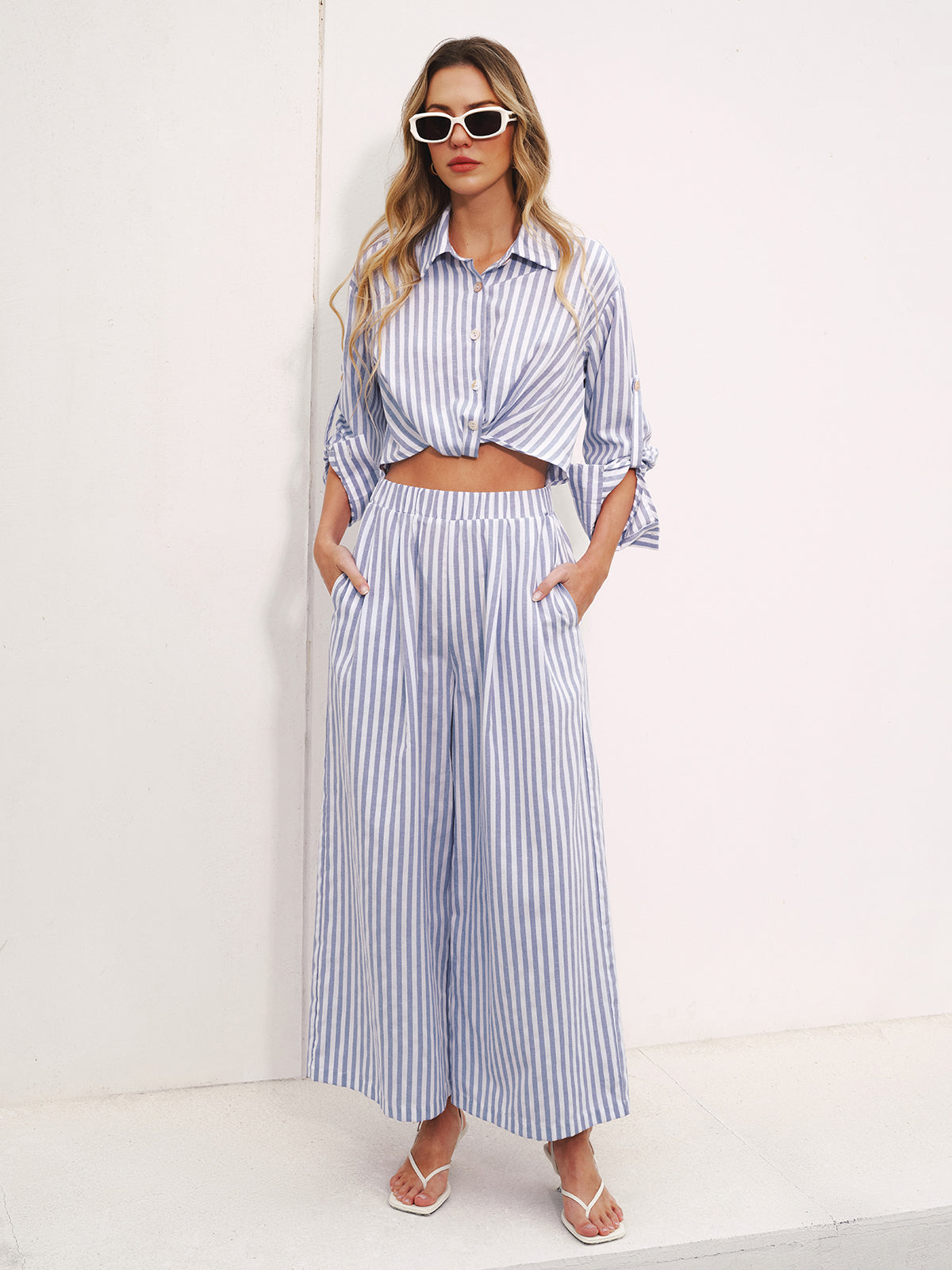 Striped Collared Wide-Leg Jumpsuit Perfect for Summer Comfort