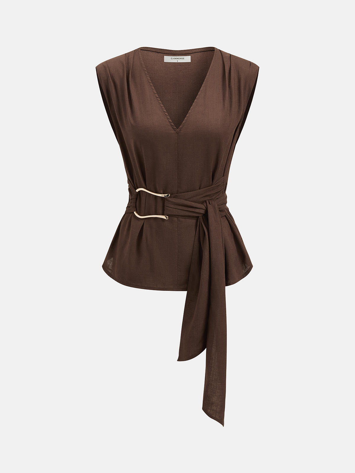 Tie-Waist V-Neck Linen Blend Sleeveless Blouse Women's Summer Casual Top