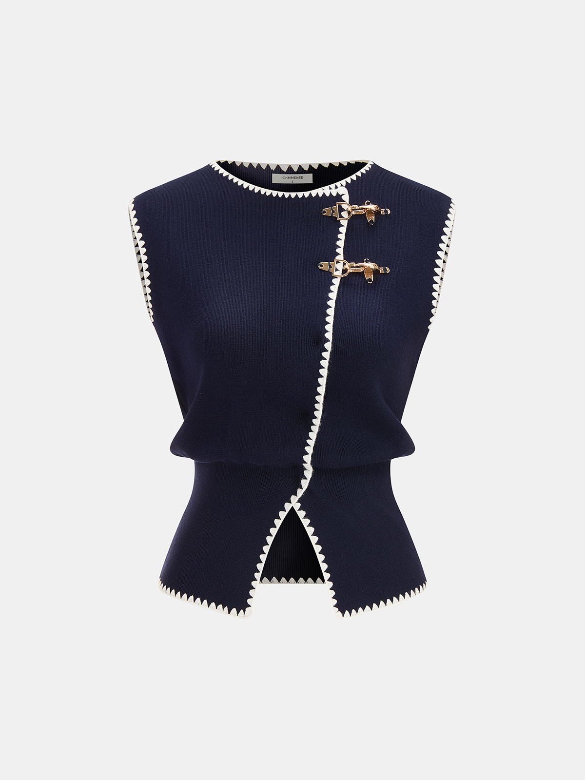 Contrast Trim Metal Closure Stylish Women's Knitted Vest