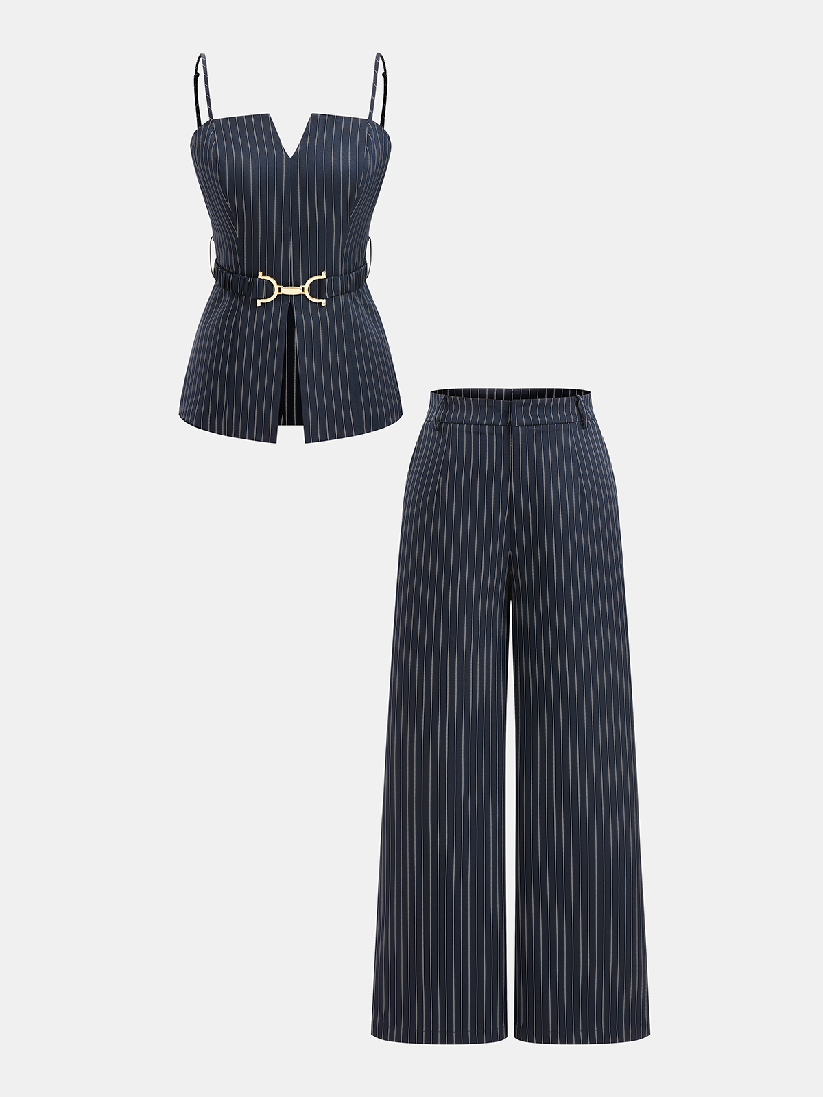 Pinstripe Cami Top & Wide Leg Pants Set for Women Casual Wear