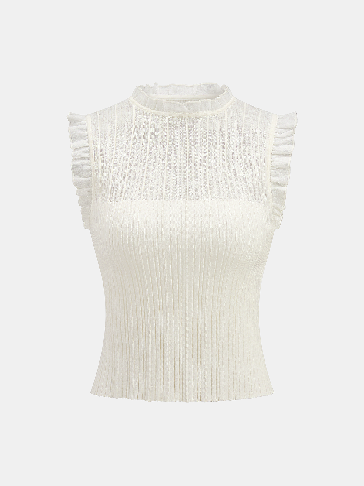 Ruffled Wool Blend Sheer Ribbed Knit Top - Cozy Lightweight Women’s Casual Shirt
