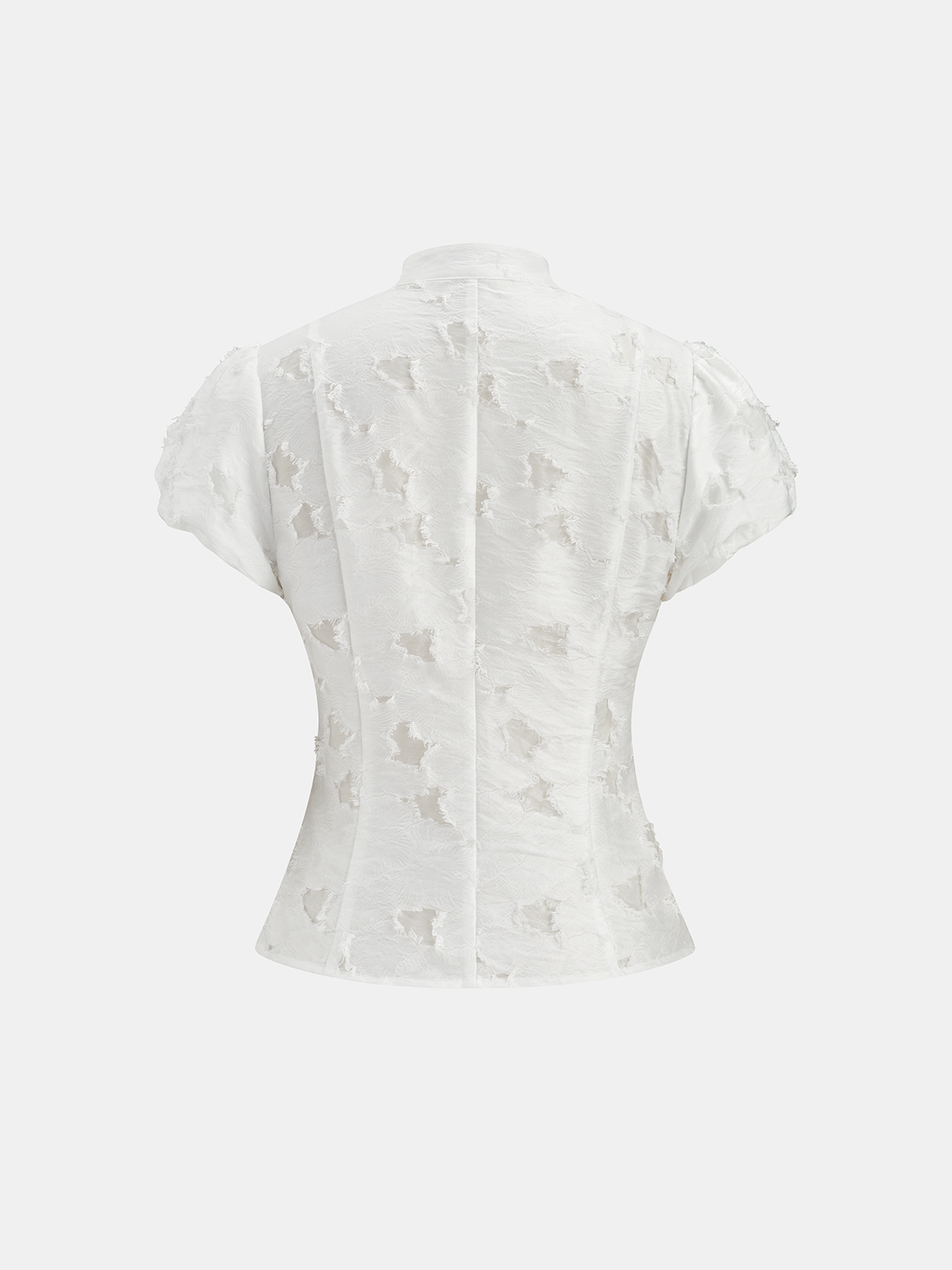 Frog Button Mandarin Collar Textured Blouse for Women Floral Detail