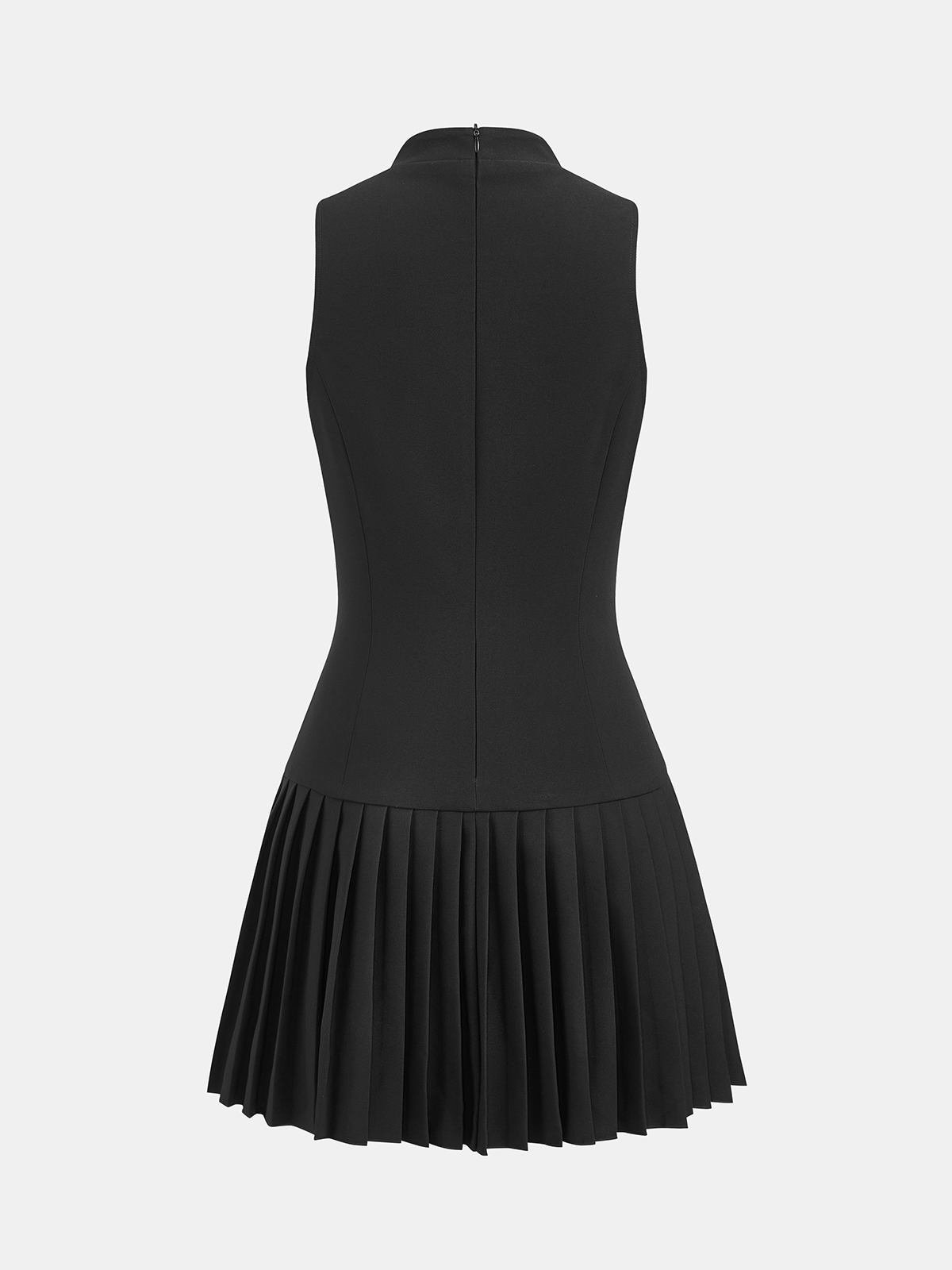 Sleeveless Mock Neck Buckle Pleated Dress for Women Elegant Evening Wear