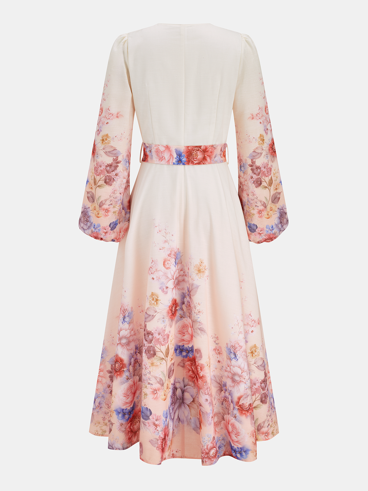 Floral Printed Long Sleeve Belted Maxi Dress for Women with Elegant Design