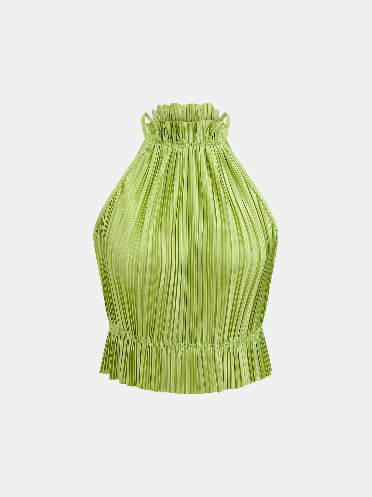 Pleated Halter Crop Top & High Waist Pants Set for Women