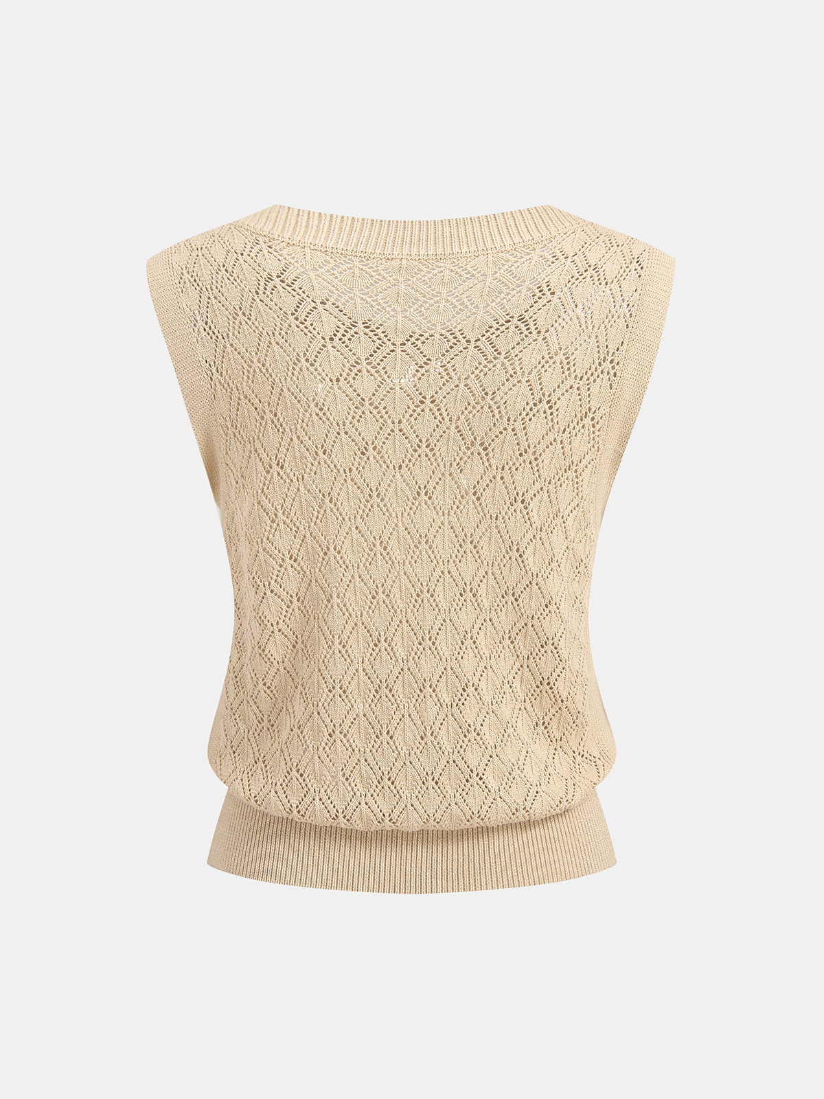 Openwork Knitted Crew Neck Vest with Casual Style Details