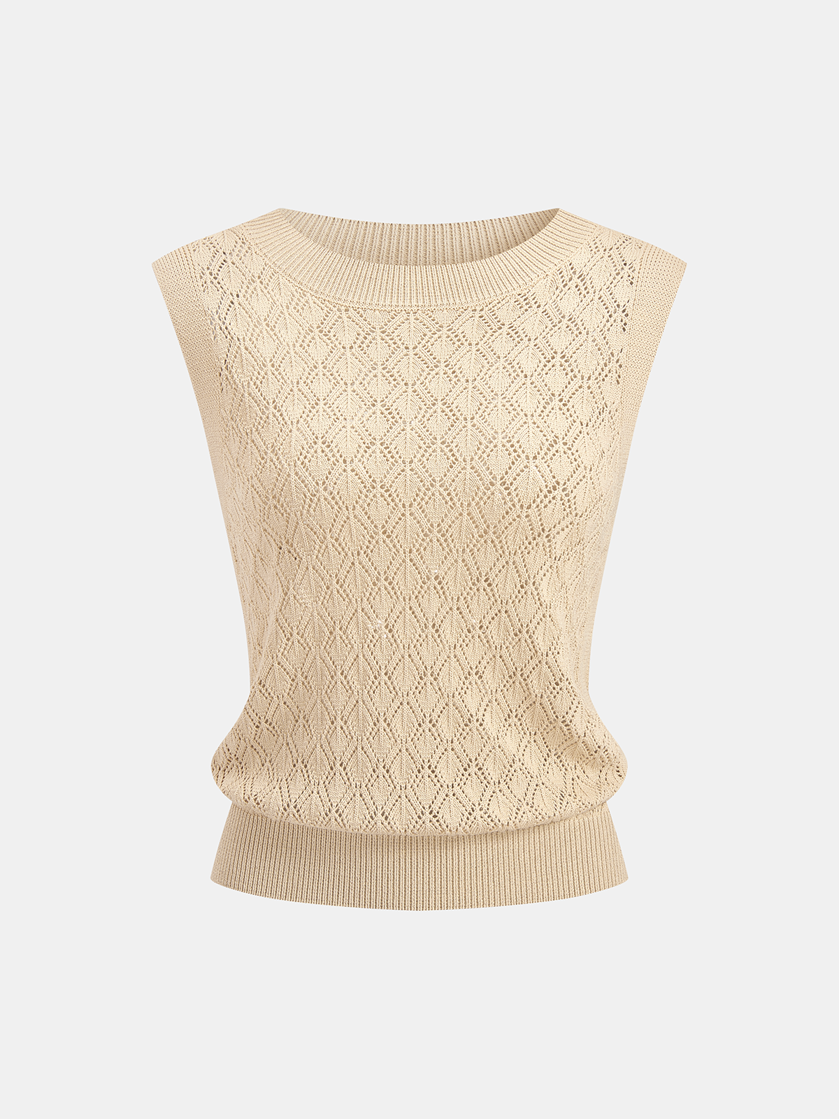 Openwork Knitted Crew Neck Vest with Casual Style Details