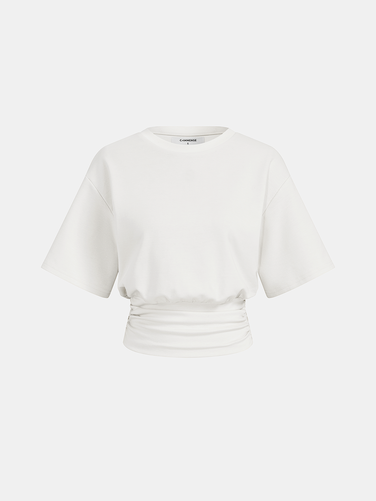 Ruched Waist Cropped Short Sleeve Top with Tie Detail