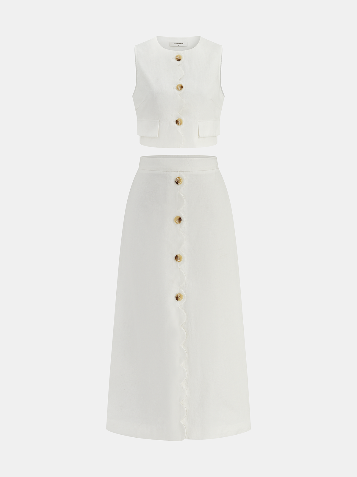 Cotton Linen Scallop Trim Vest & Skirt Set for Women Casual Summer
