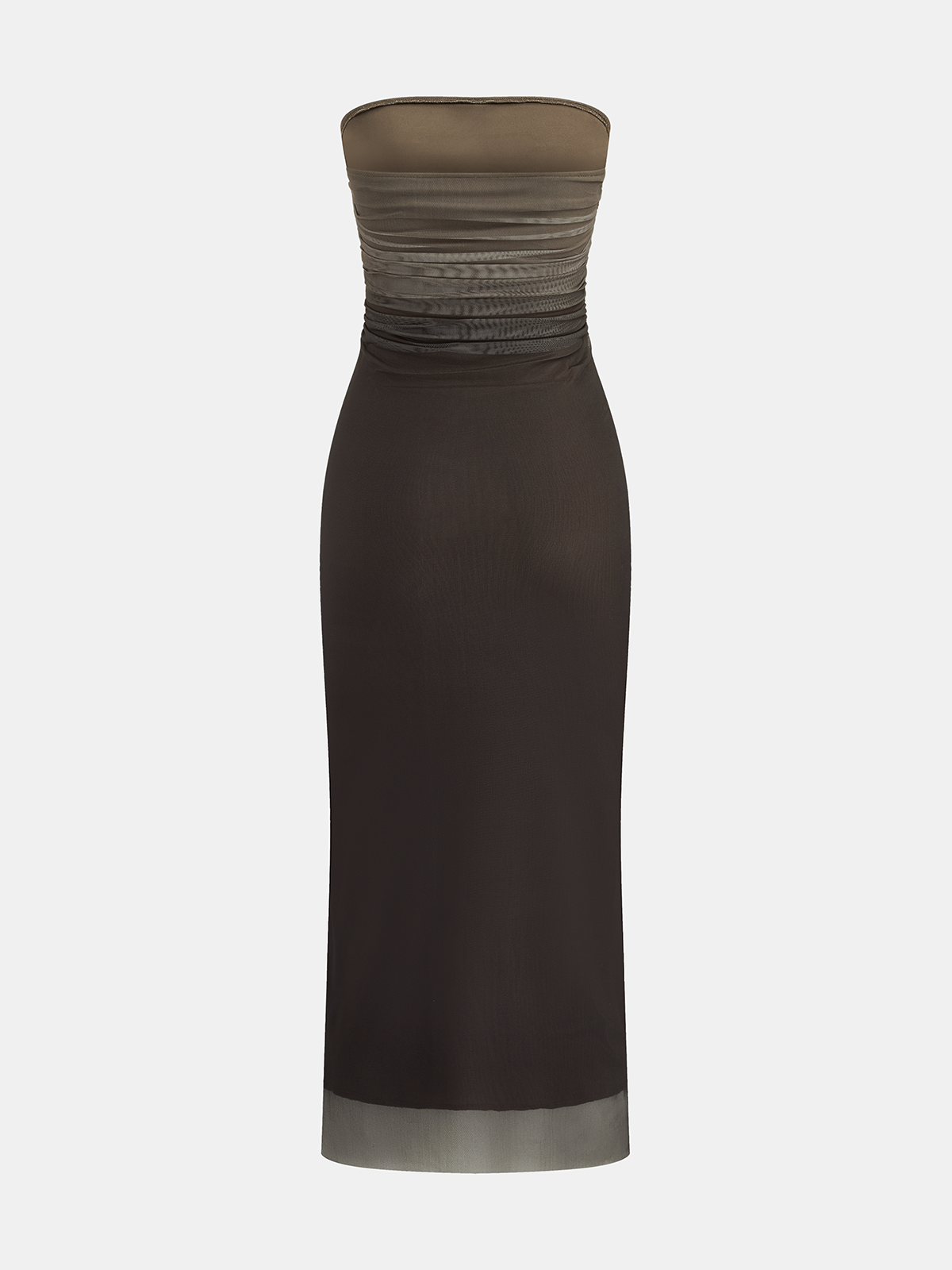 Ombre Mesh Ruched Strapless Midi Dress for Evening Wear