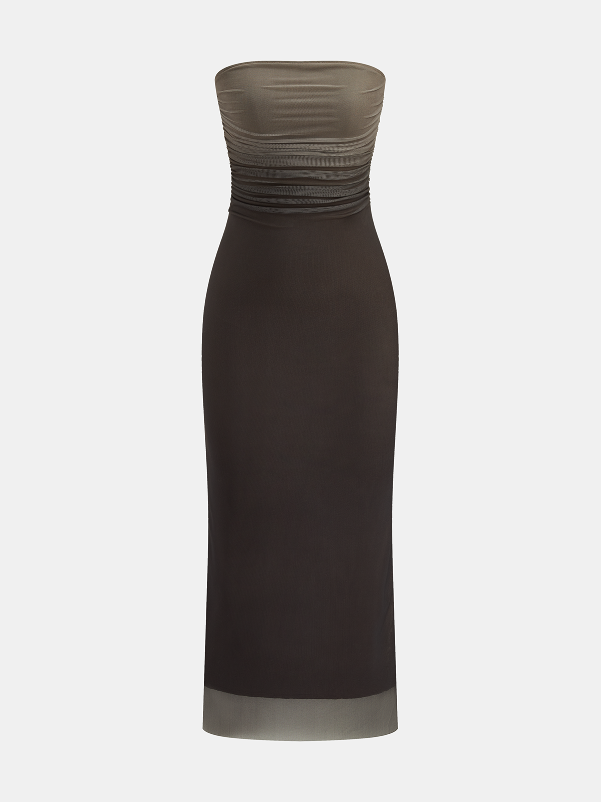 Ombre Mesh Ruched Strapless Midi Dress for Evening Wear