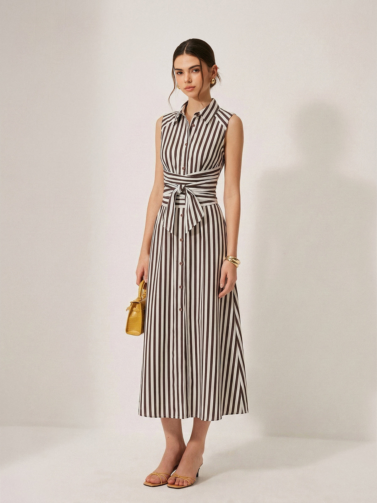 Sleeveless Striped Tie Waist Maxi Dress for Women Comfort Fit