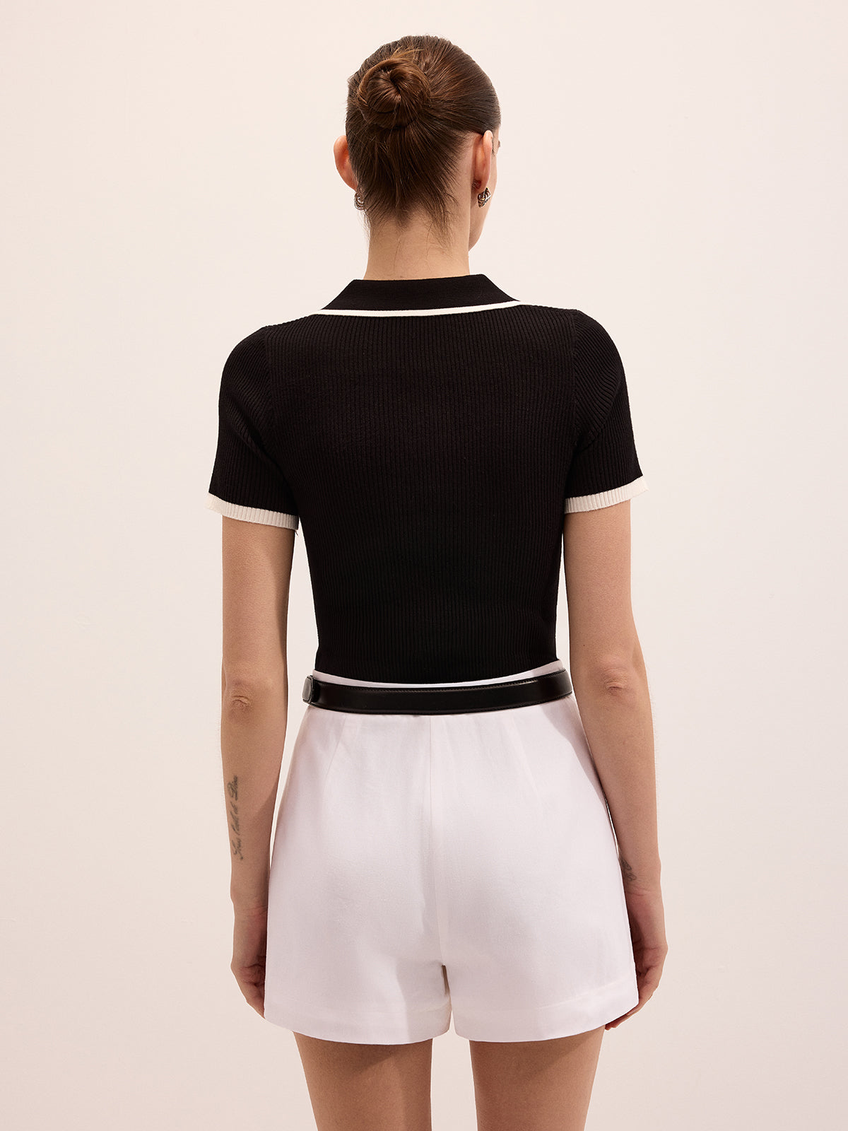 Ribbed Knit Short Sleeve Polo Top Comfort Fit Everyday Wear