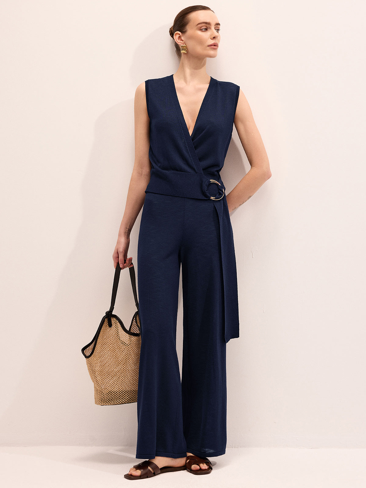 Wrap V-Neck Knit Top & Pants Set Cozy Loungewear Essentials