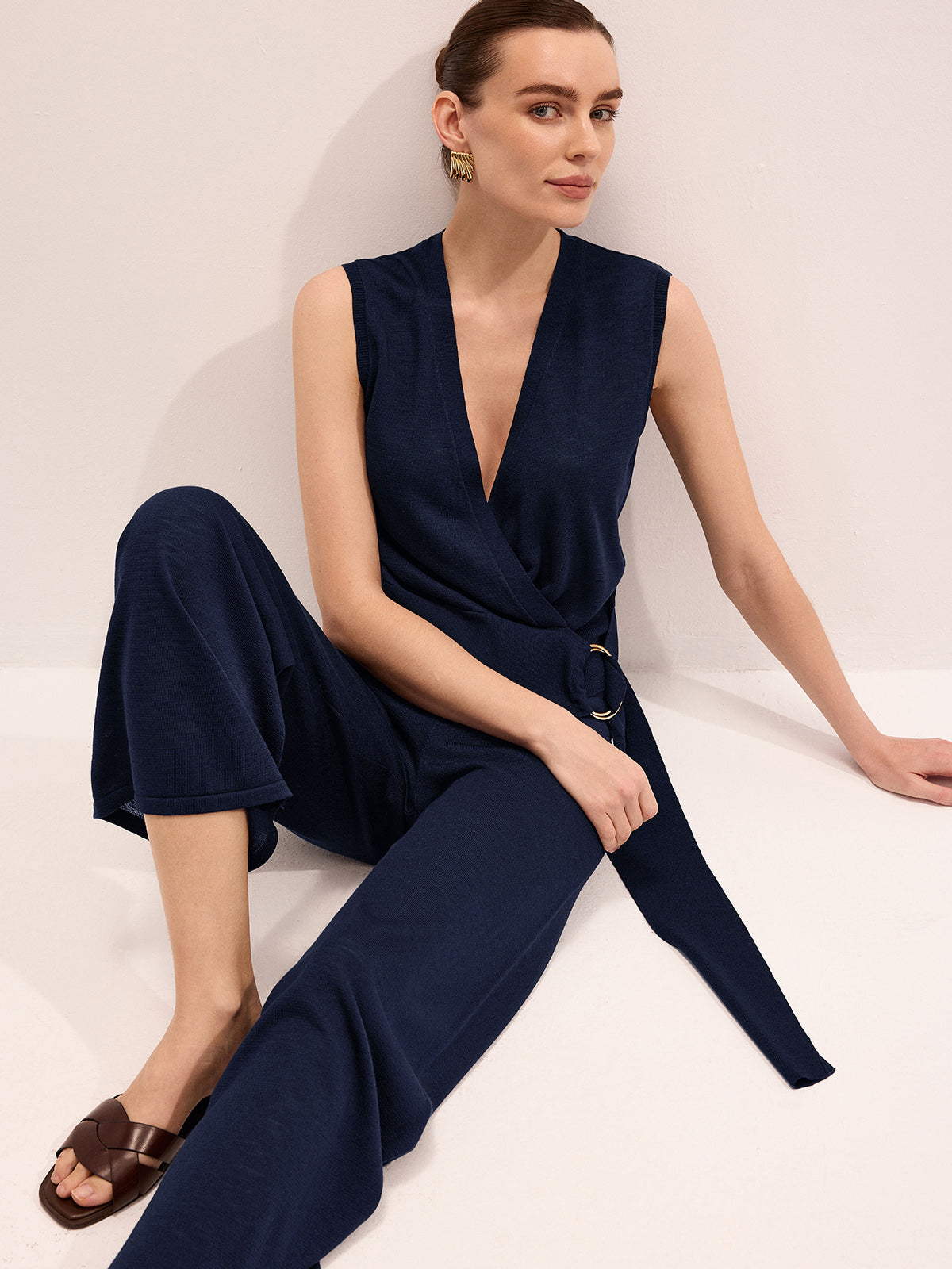 Wrap V-Neck Knit Top & Pants Set Cozy Loungewear Essentials