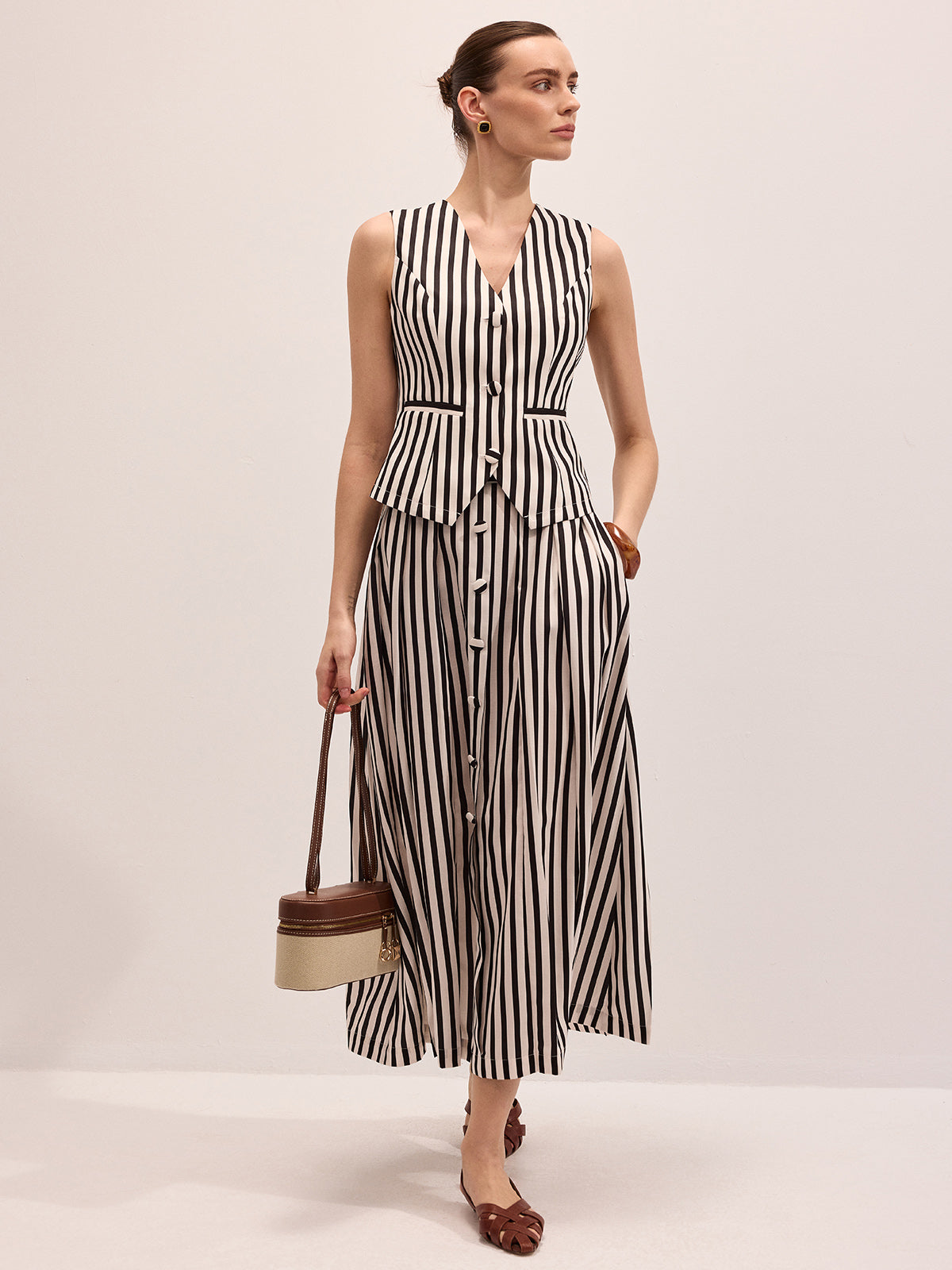 Striped Sleeveless Vest & Maxi Skirt Set for Women Casual Summer Outfits