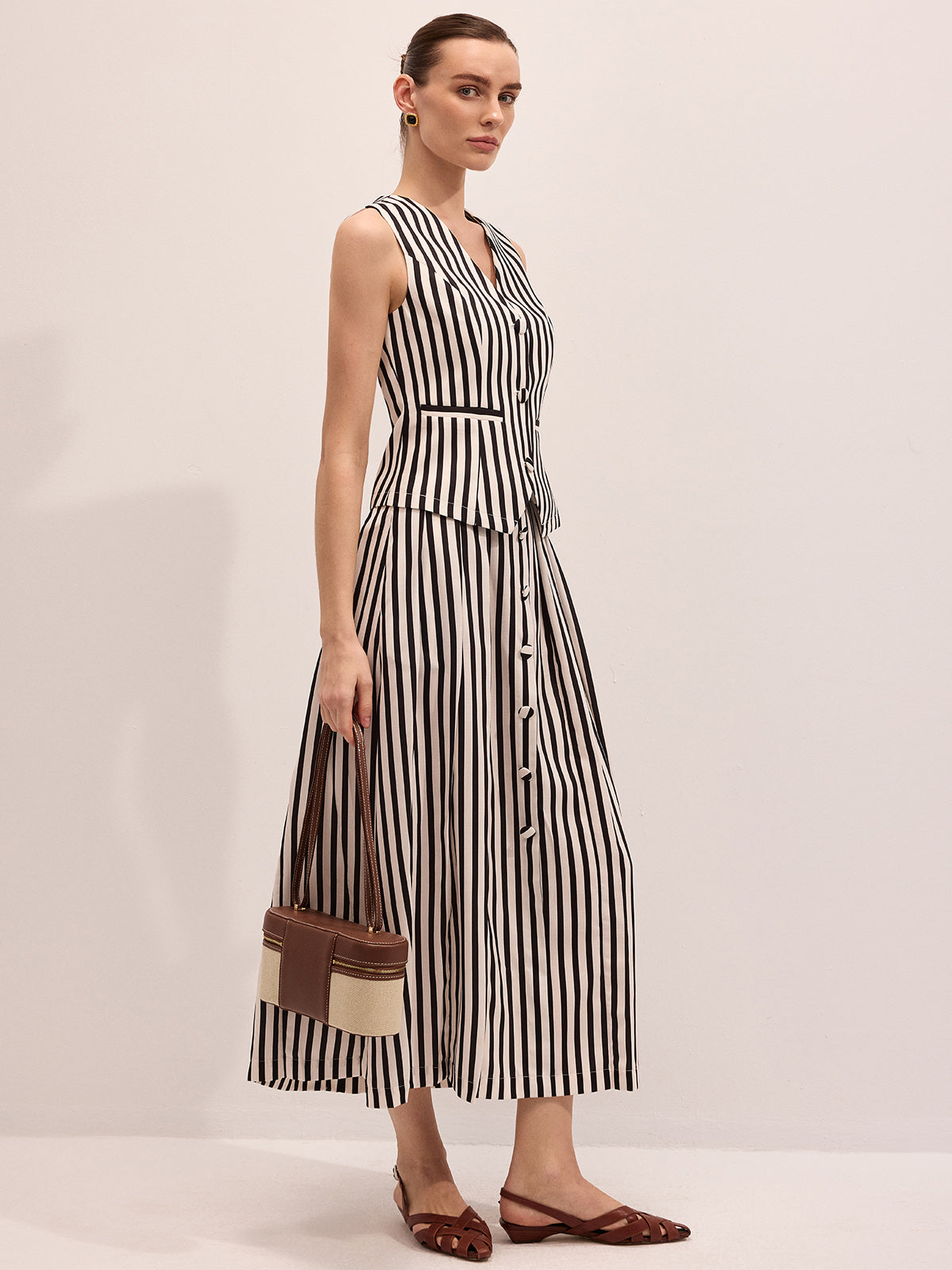 Striped Sleeveless Vest & Maxi Skirt Set for Women Casual Summer Outfits