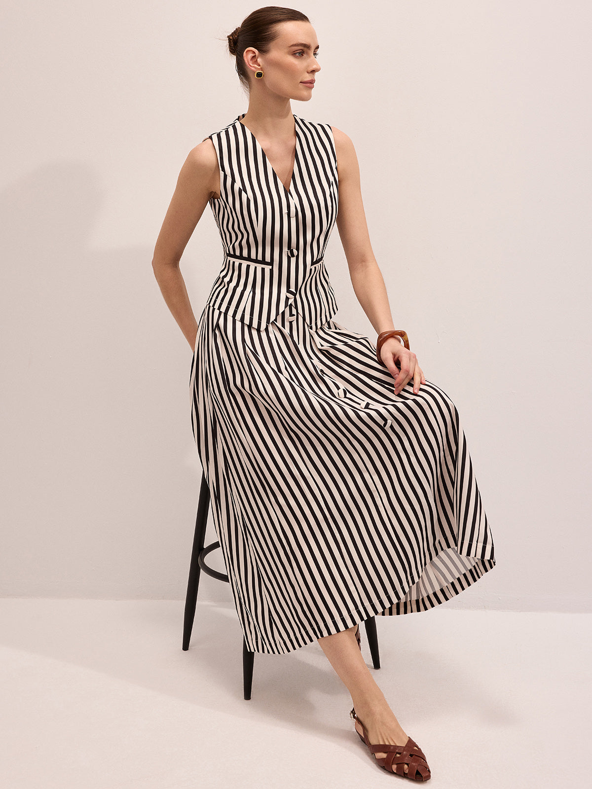 Striped Sleeveless Vest & Maxi Skirt Set for Women Casual Summer Outfits