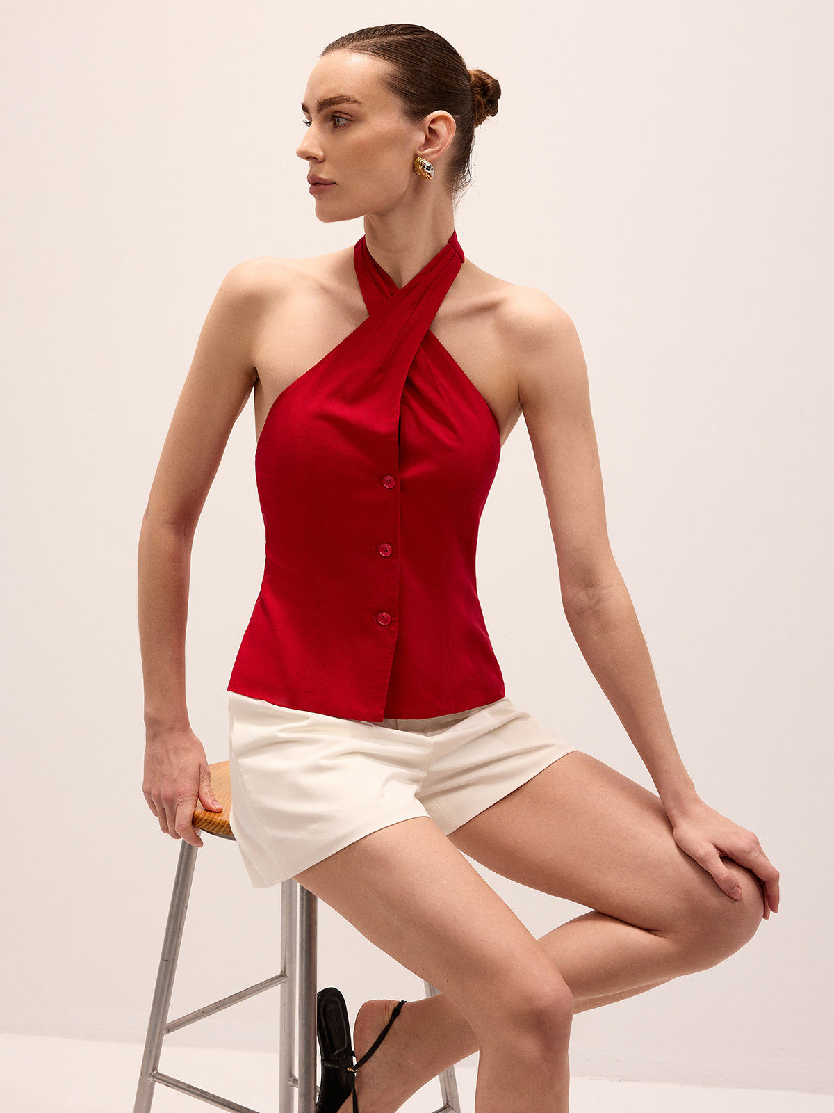 Linen Blend Crisscross Halter Top for Women Spring Summer Fashion
