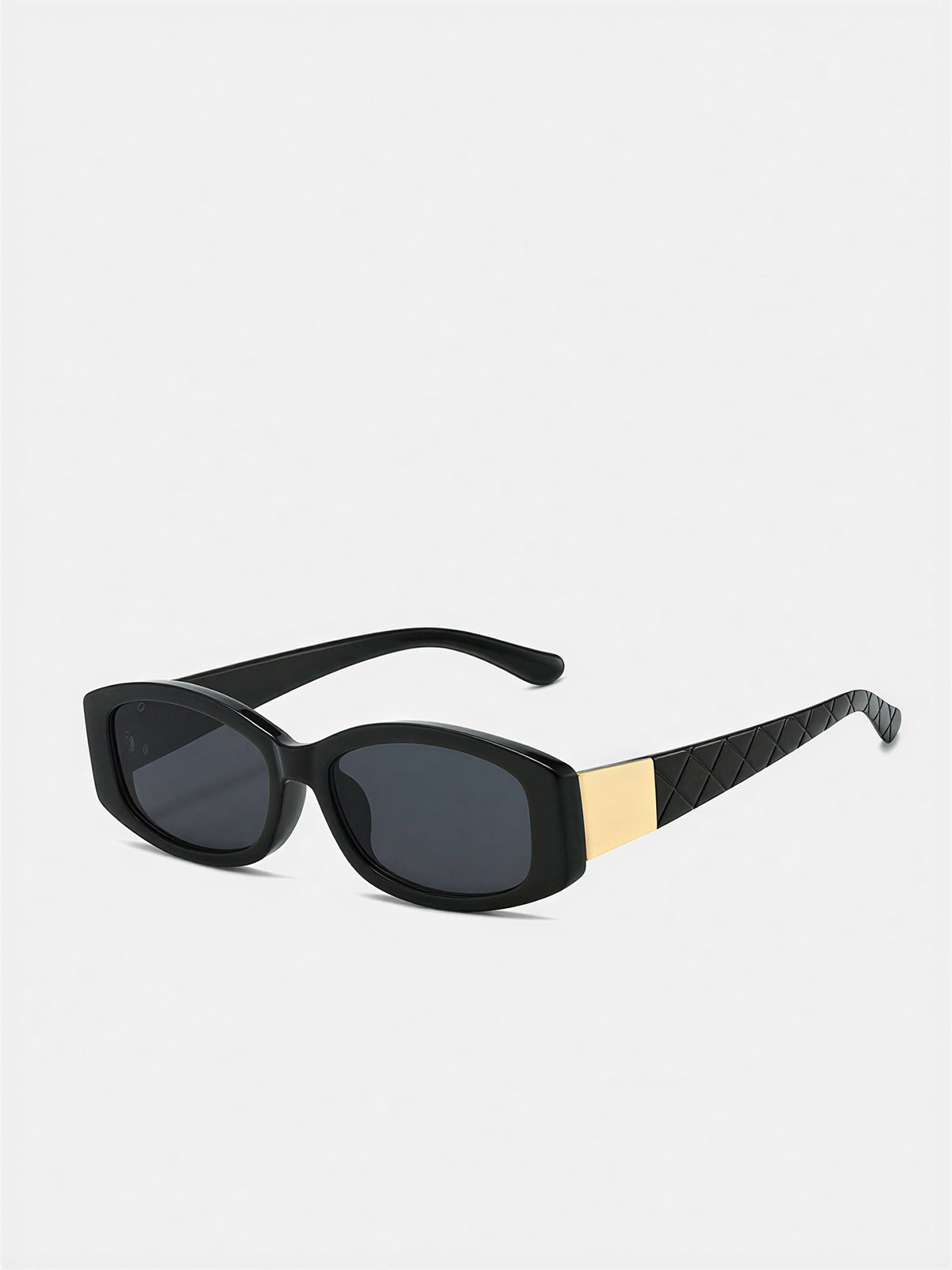 Quilted Temple Rectangular Sunglasses for Women, UV Protection Lens