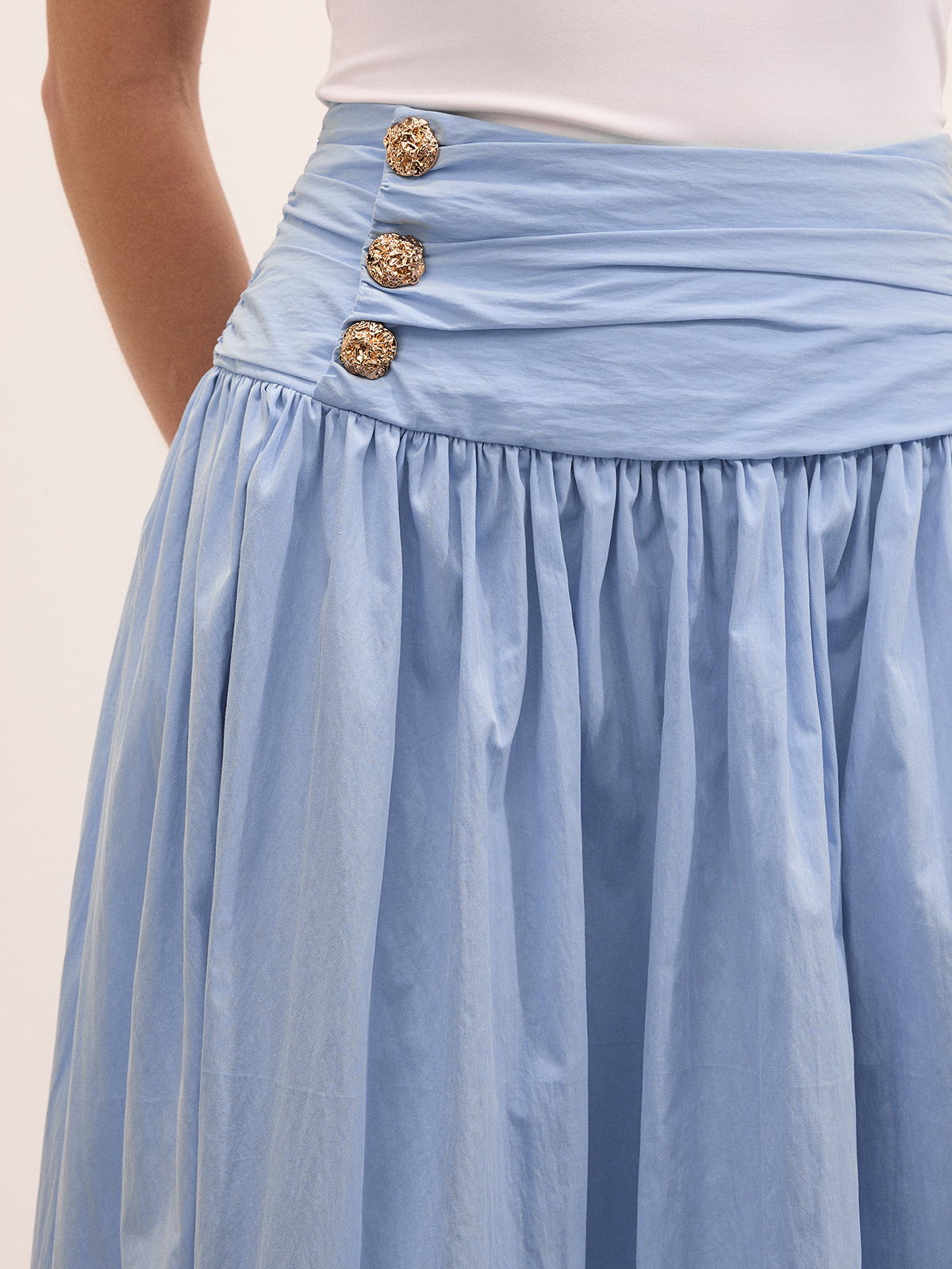 Cotton Blend Ruched Waist Midi Skirt for Casual Wear
