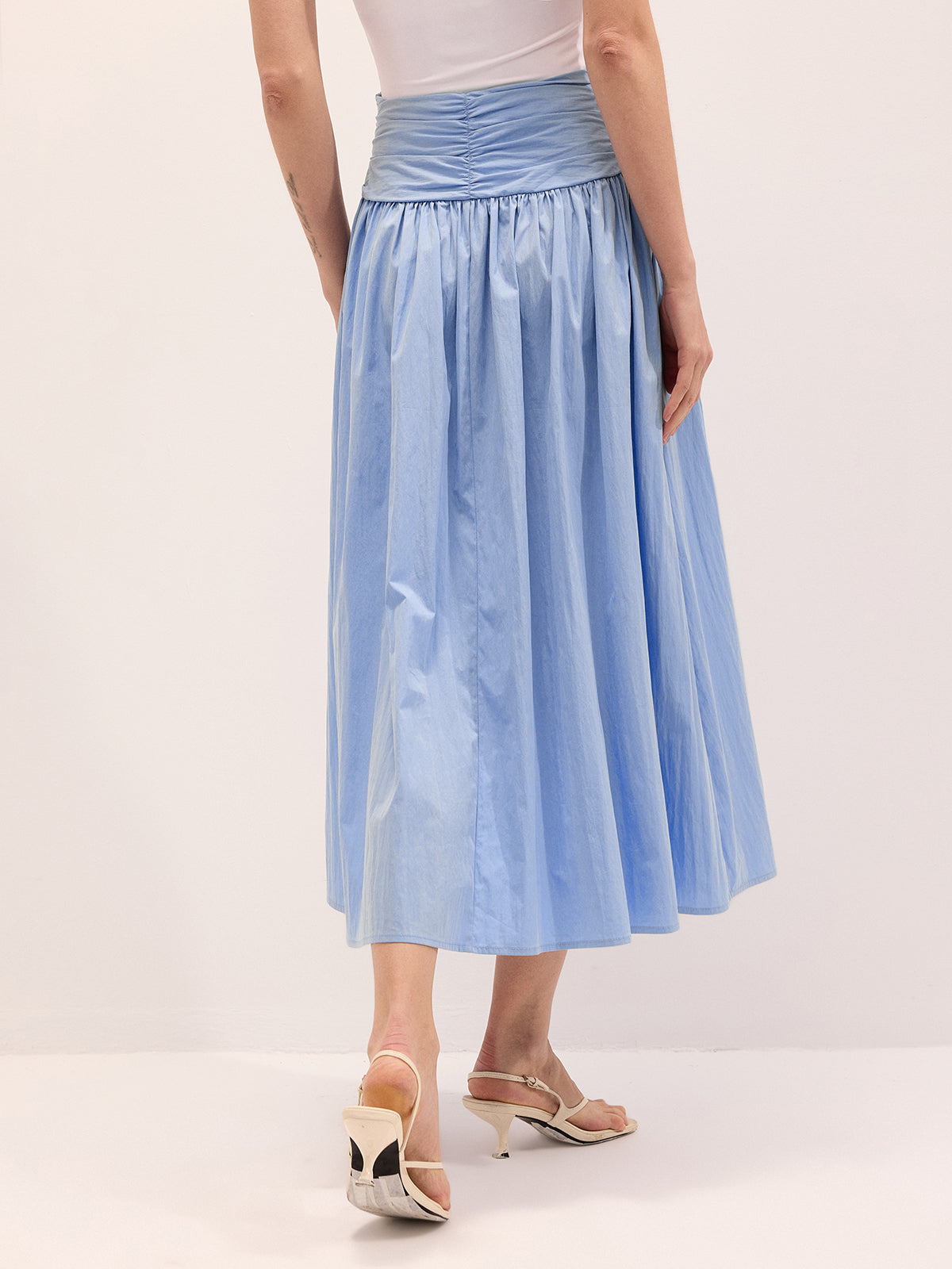 Cotton Blend Ruched Waist Midi Skirt for Casual Wear