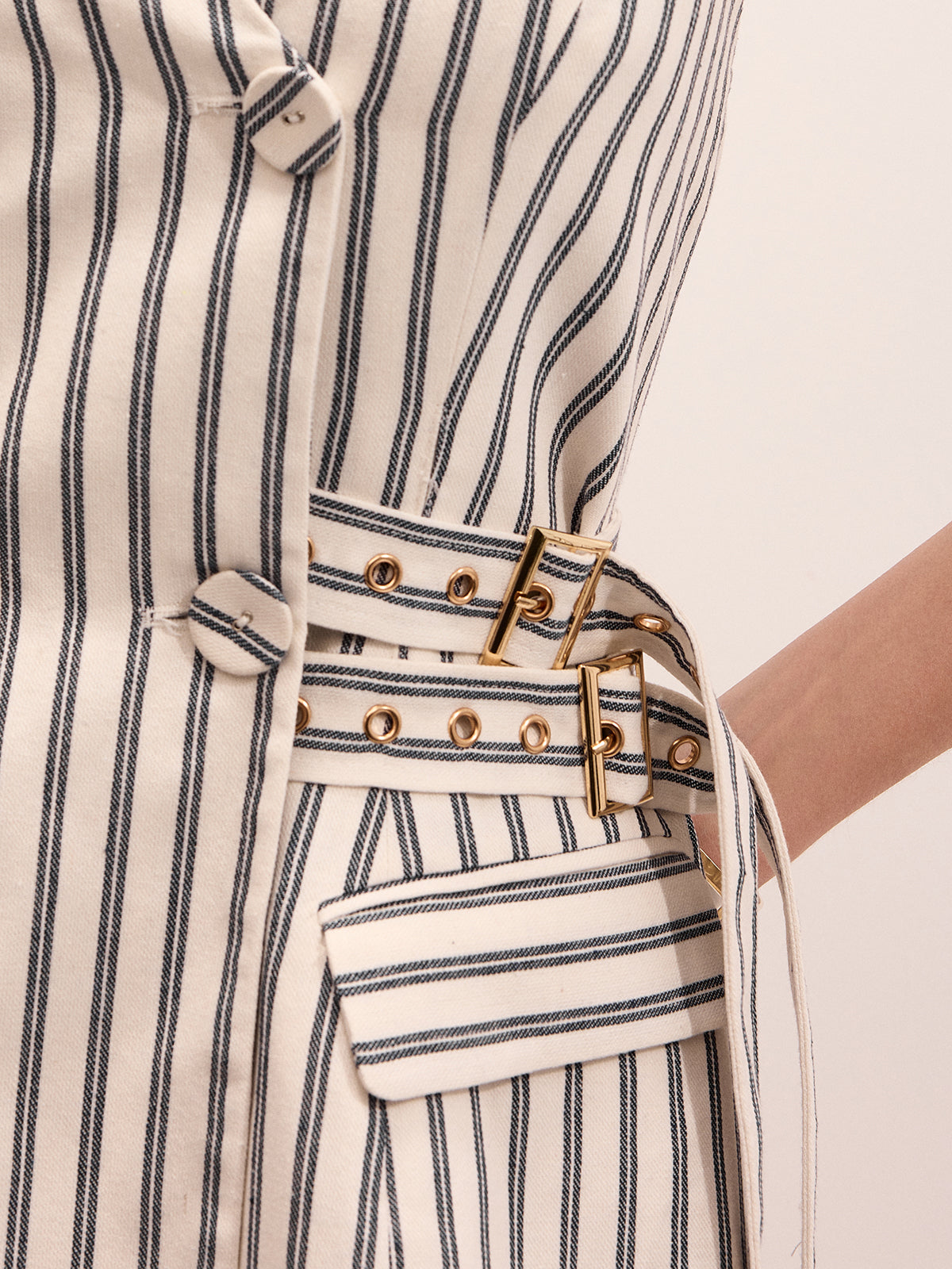 Halter Striped Double Belted Mini Dress for Summer Casual Wear