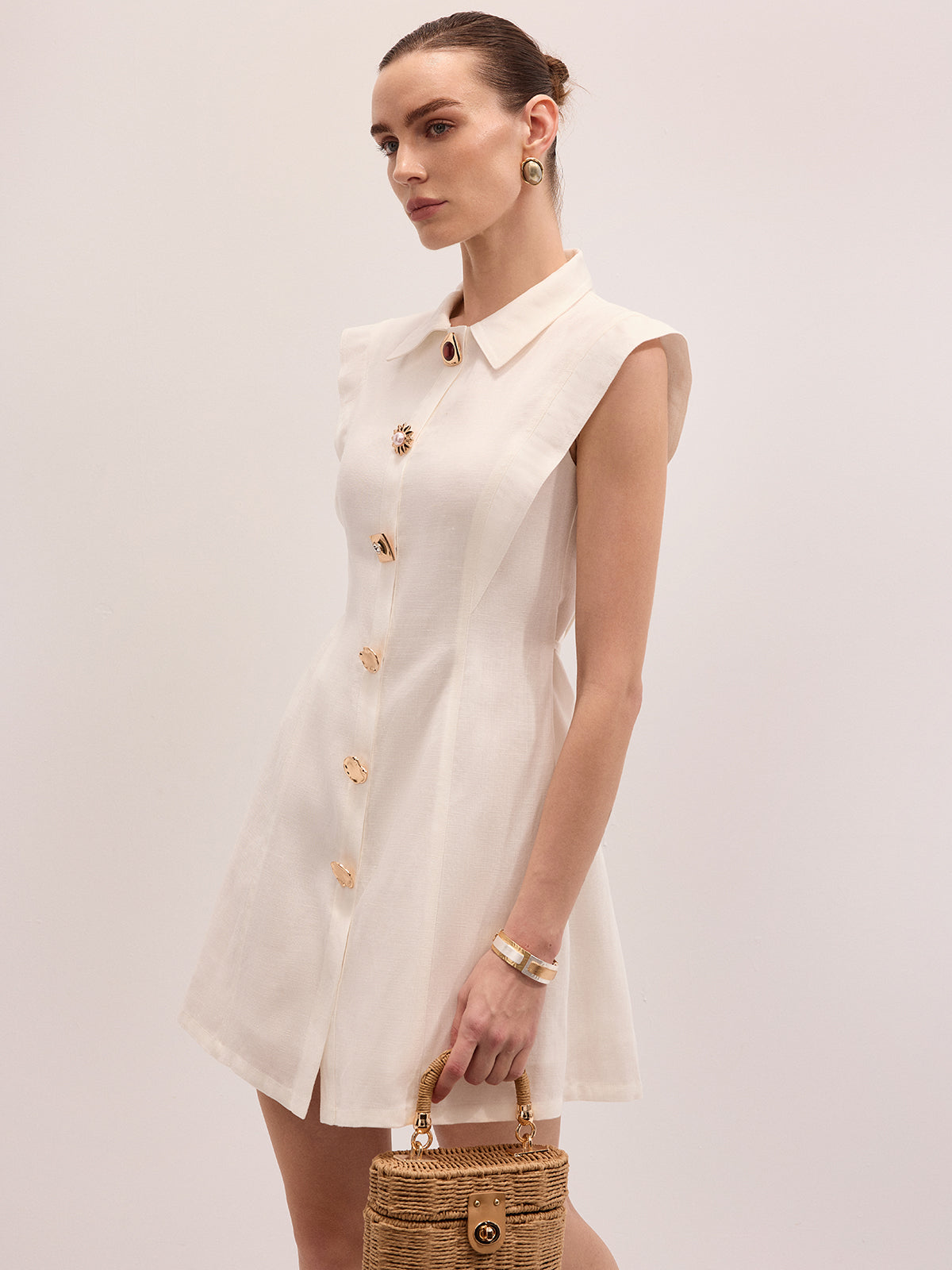 Linen Blend Sleeveless Mini Shirt Dress for Summer Casual Wear