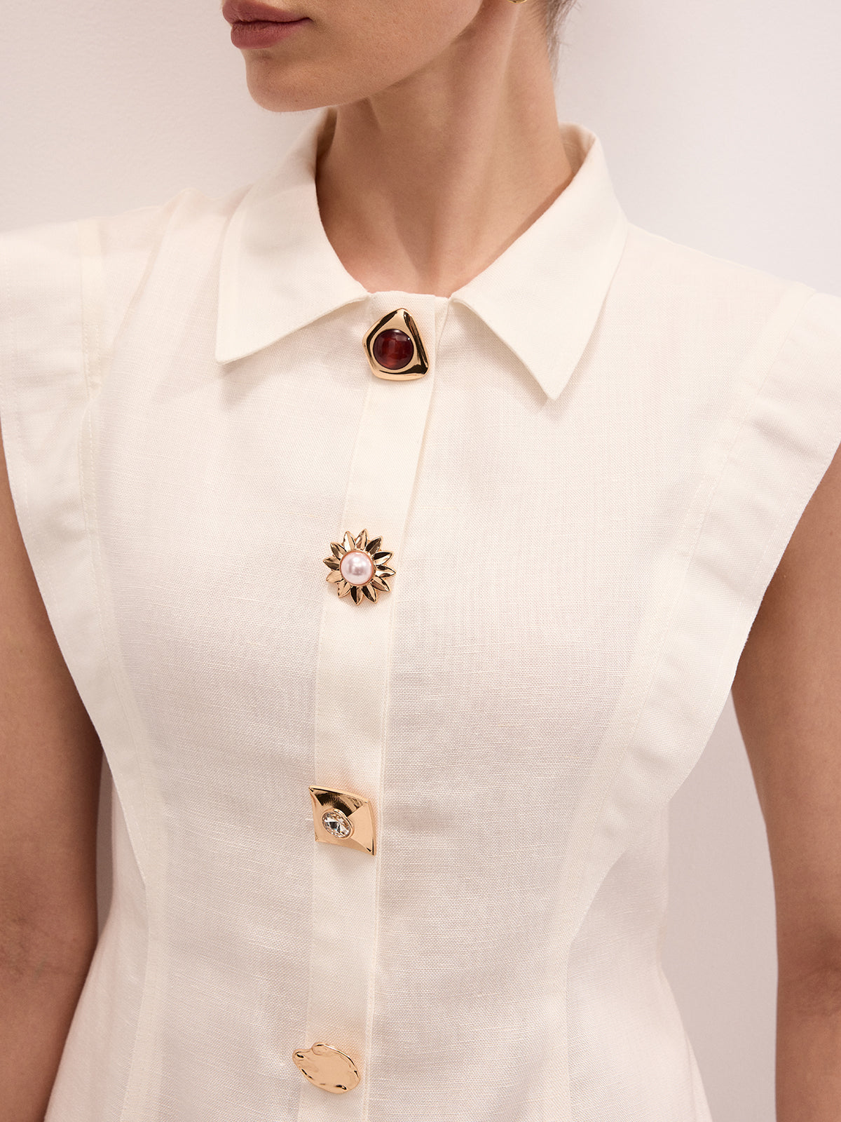 Linen Blend Sleeveless Mini Shirt Dress for Summer Casual Wear