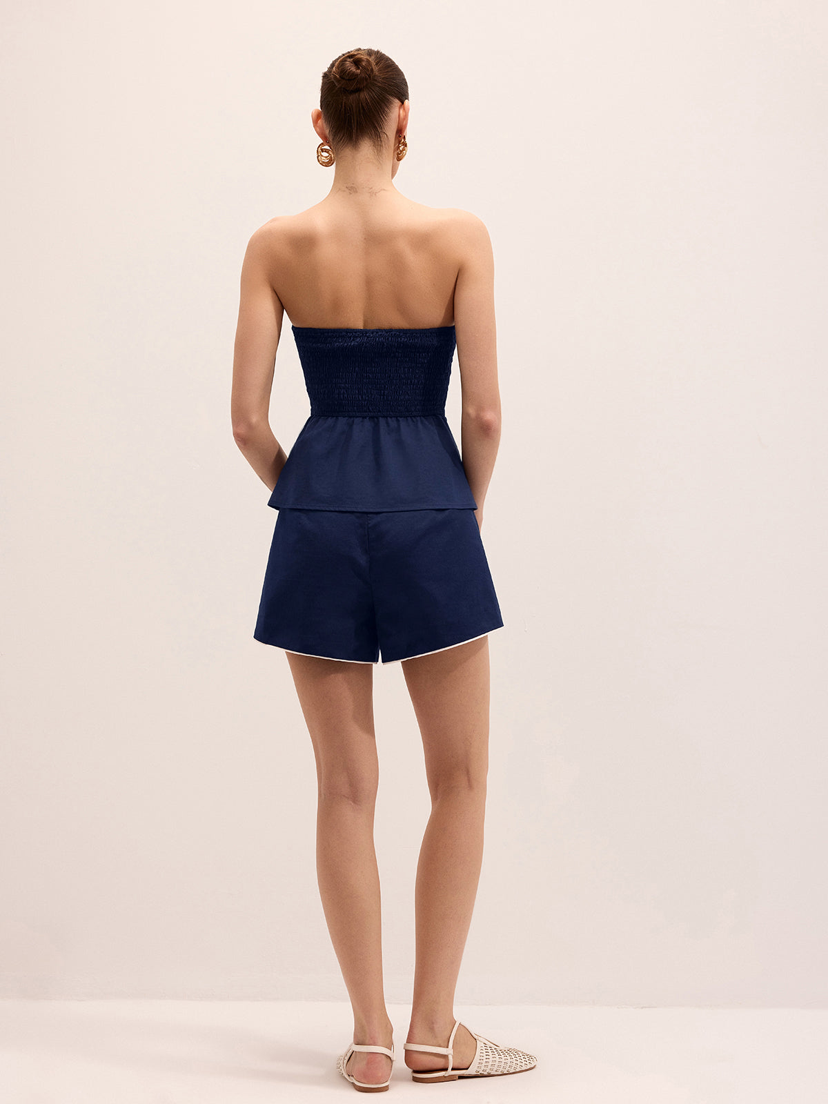 Casual Cotton Linen Strapless Top & Shorts Set for Women Summer Beachwear