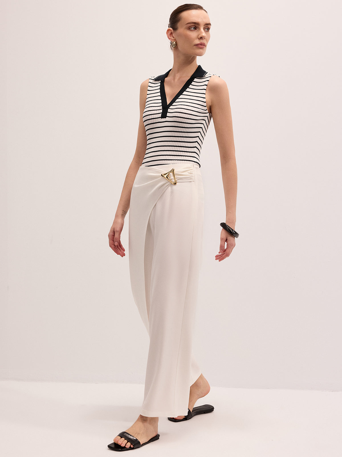 Striped Collared Sleeveless Knit Top for Women Summer Casual