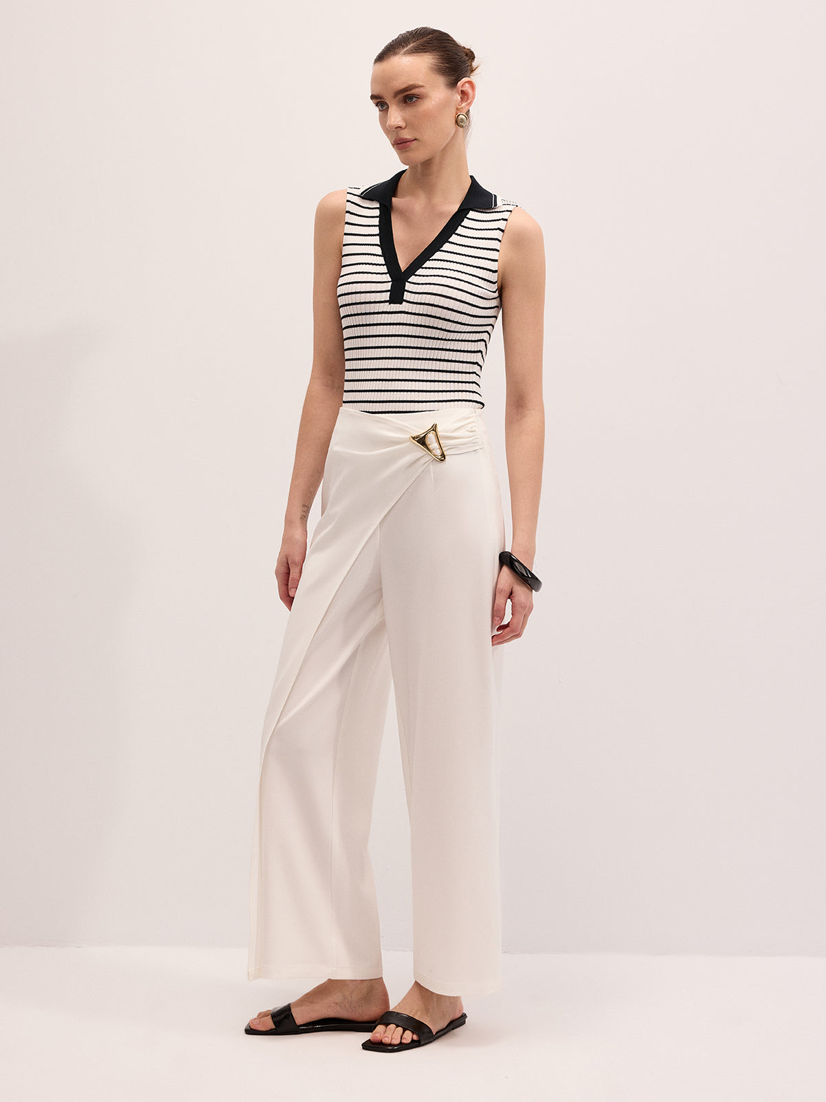 Striped Collared Sleeveless Knit Top for Women Summer Casual