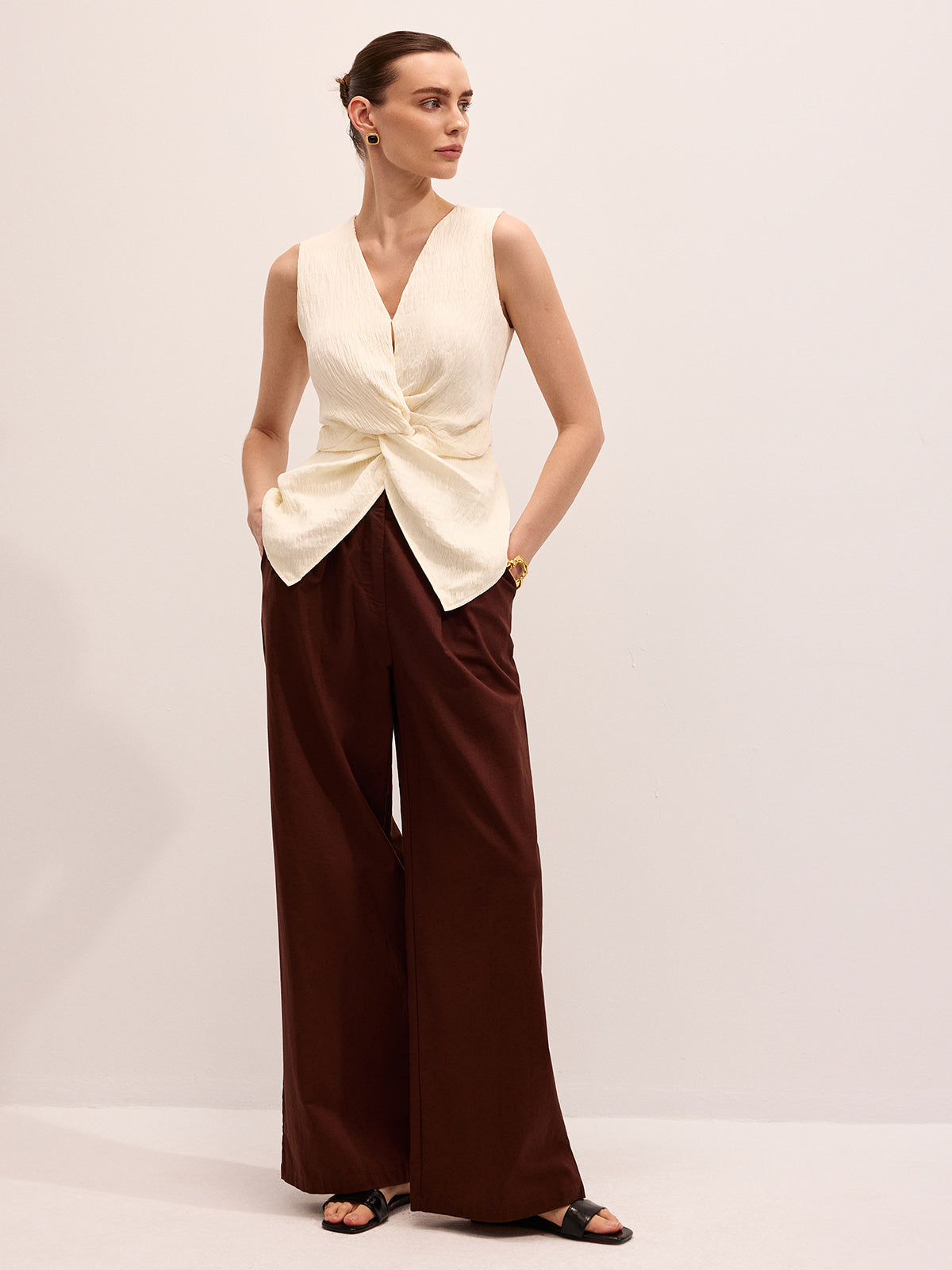 Twisted Sleeveless V-Neck Blouse Women's Casual Summer Top