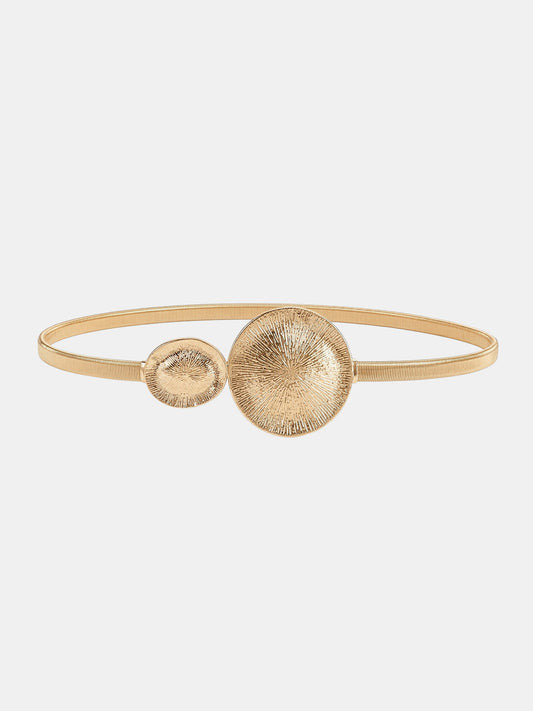 Textured Double Disc Elastic Waist Belt for Women with Metal Clasp